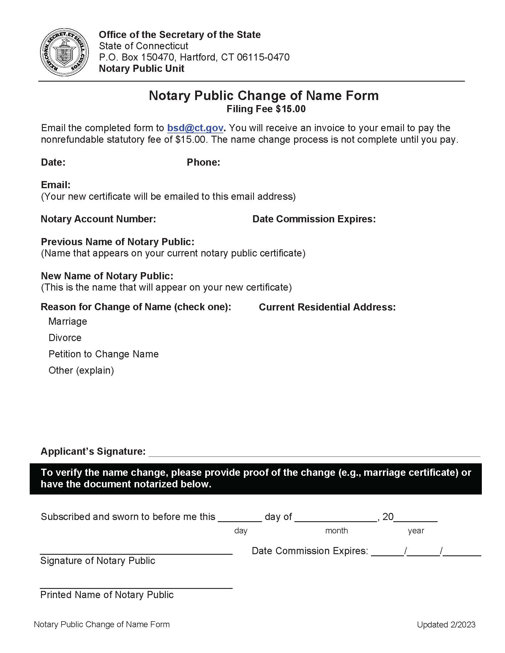Notary Public Change Of Name Form | Pdf Fpdf Doc Docx | Connecticut