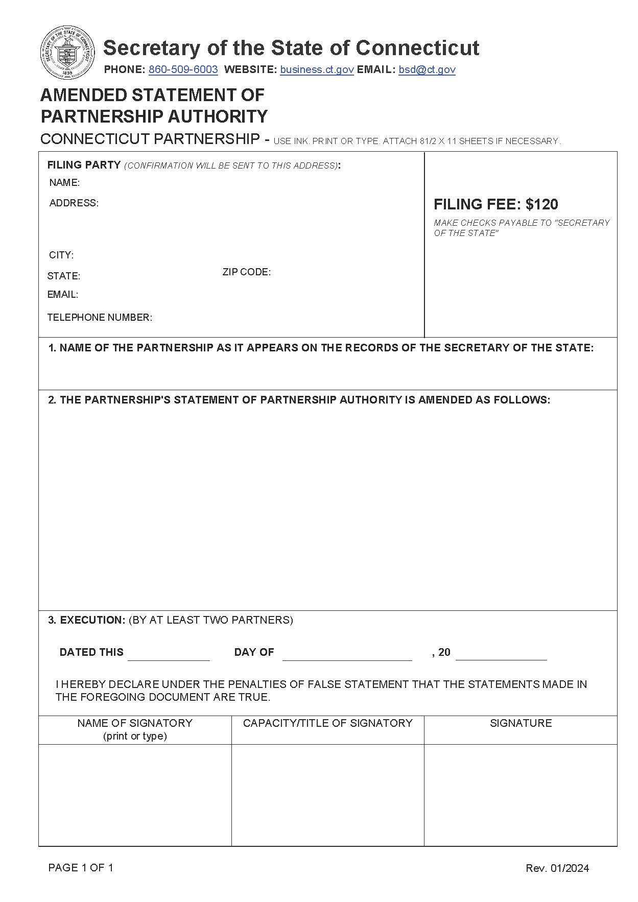 Amended Statement Of Partnership Authority | Pdf Fpdf Doc Docx | Connecticut