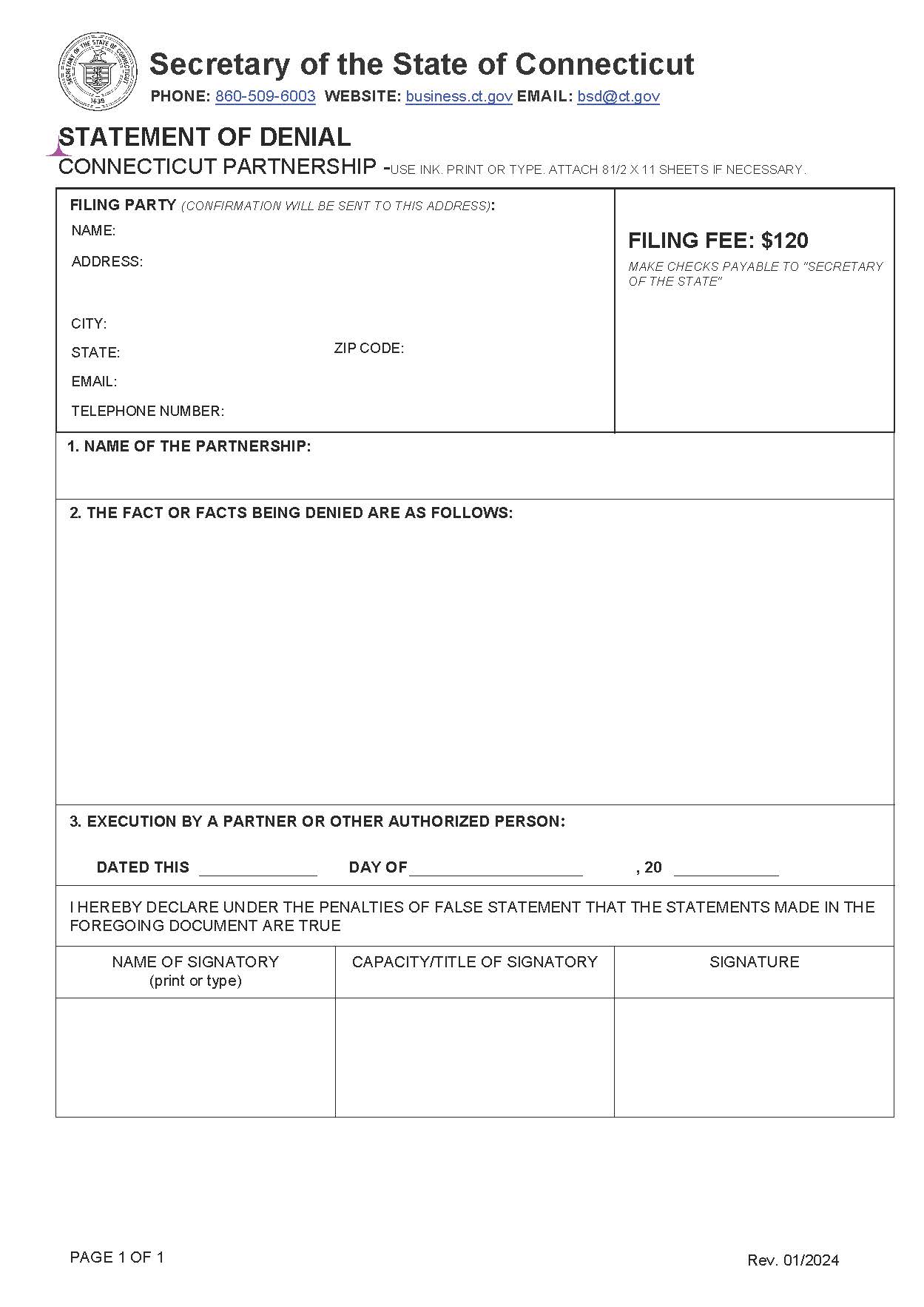 Statement Of Denial | Pdf Fpdf Doc Docx | Connecticut