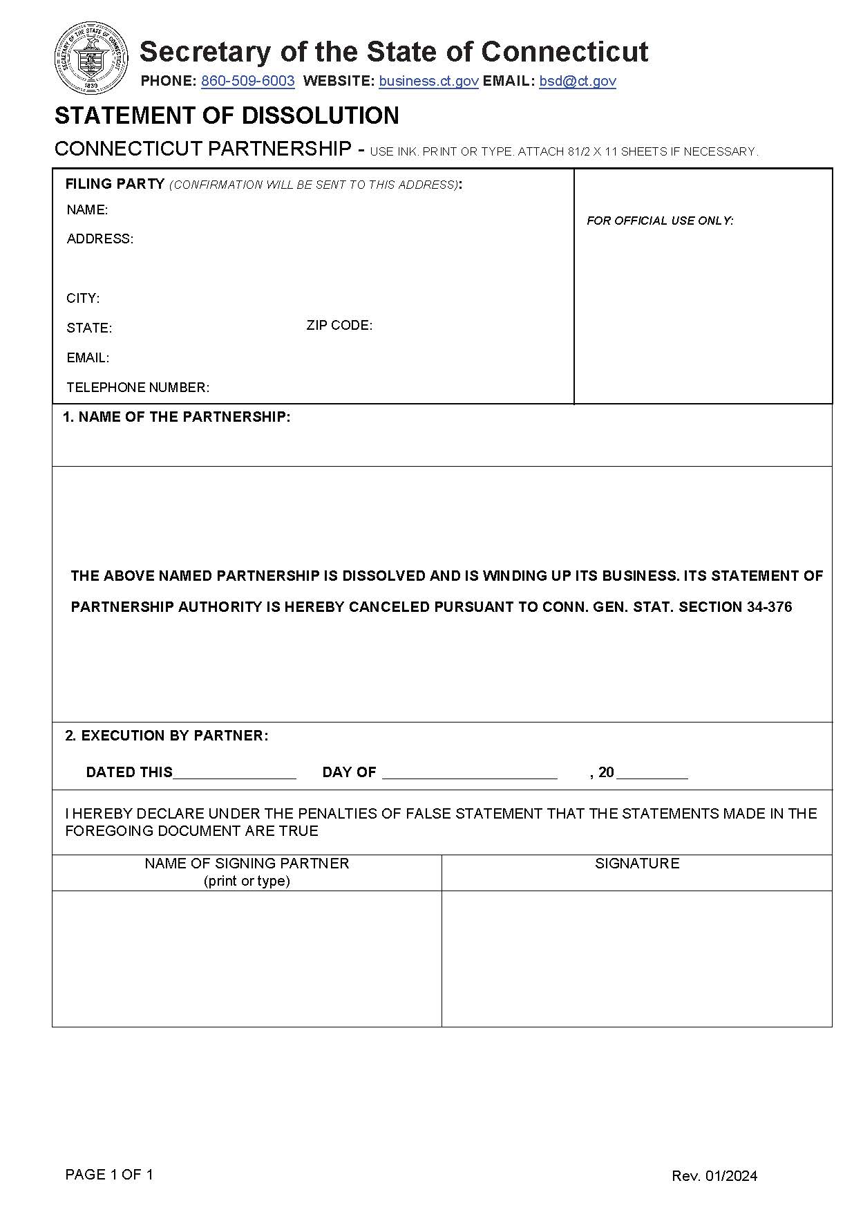 Statement Of Dissolution | Pdf Fpdf Doc Docx | Connecticut