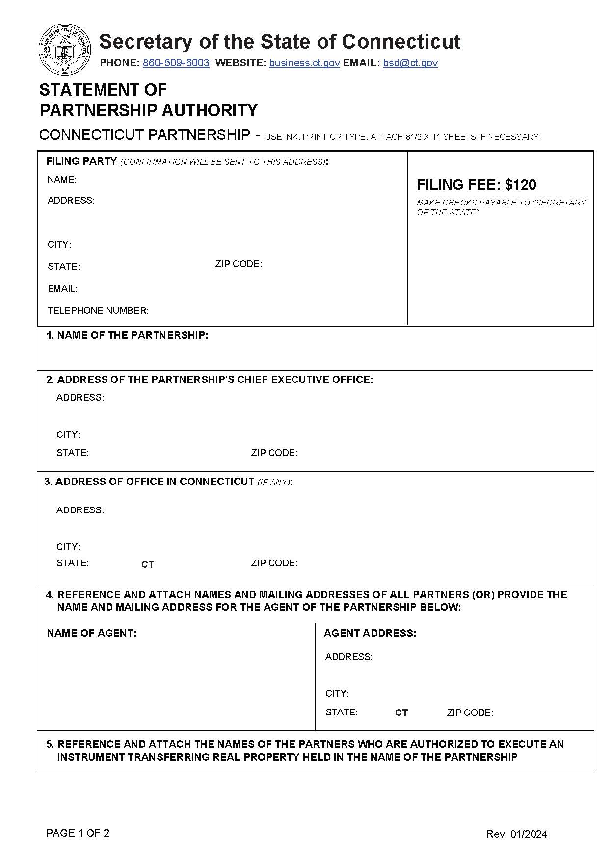 Statement Of Partnership Authority | Pdf Fpdf Doc Docx | Connecticut