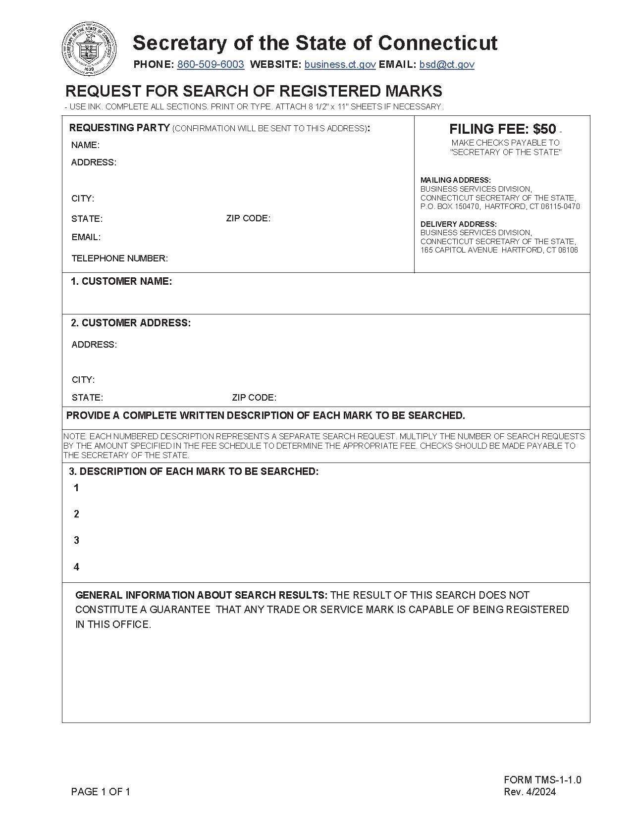 Request For Search Of Registered Marks | Pdf Fpdf Doc Docx | Connecticut
