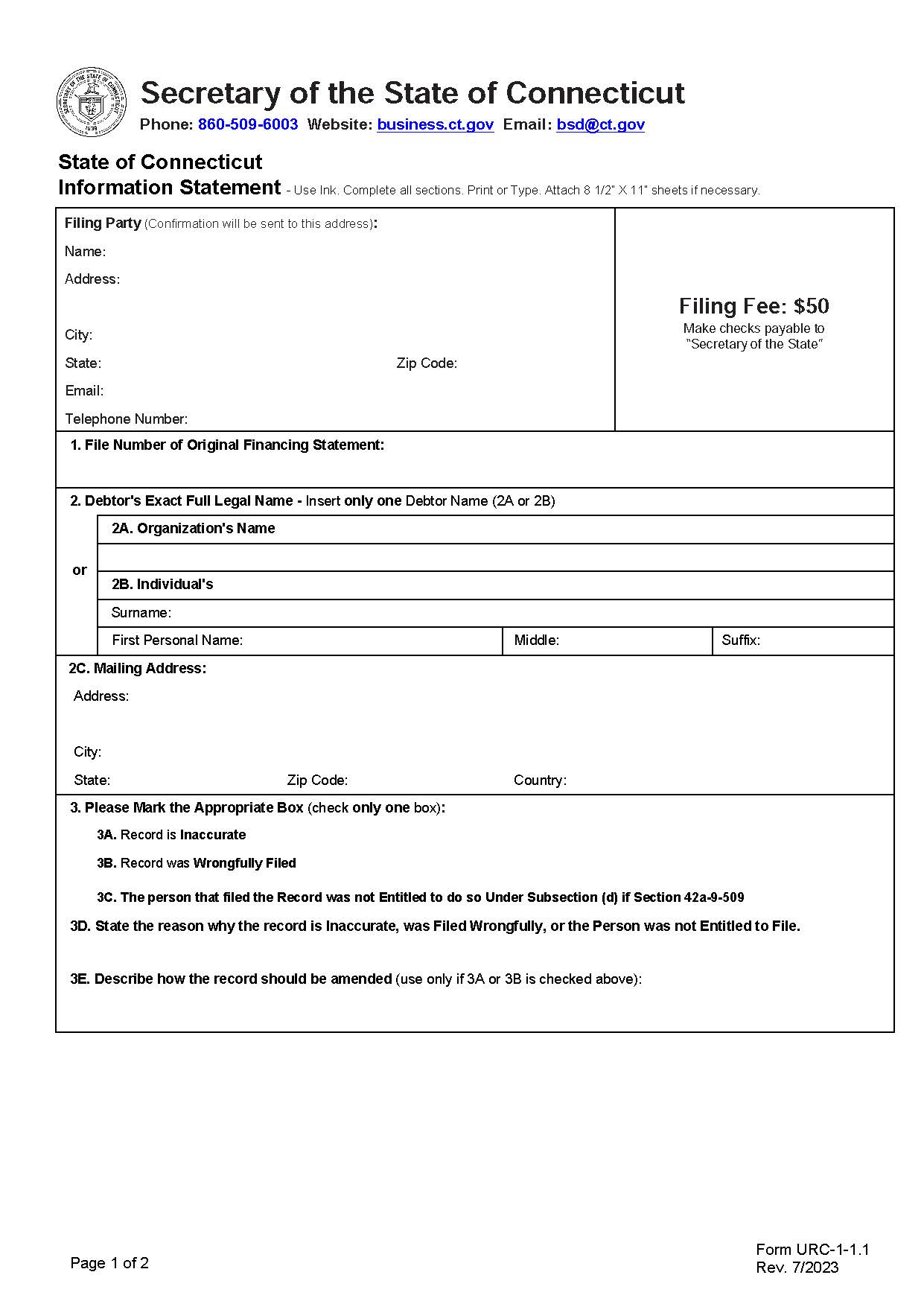 Information Statement {URC-1-1.1} | Pdf Fpdf Doc Docx | Connecticut