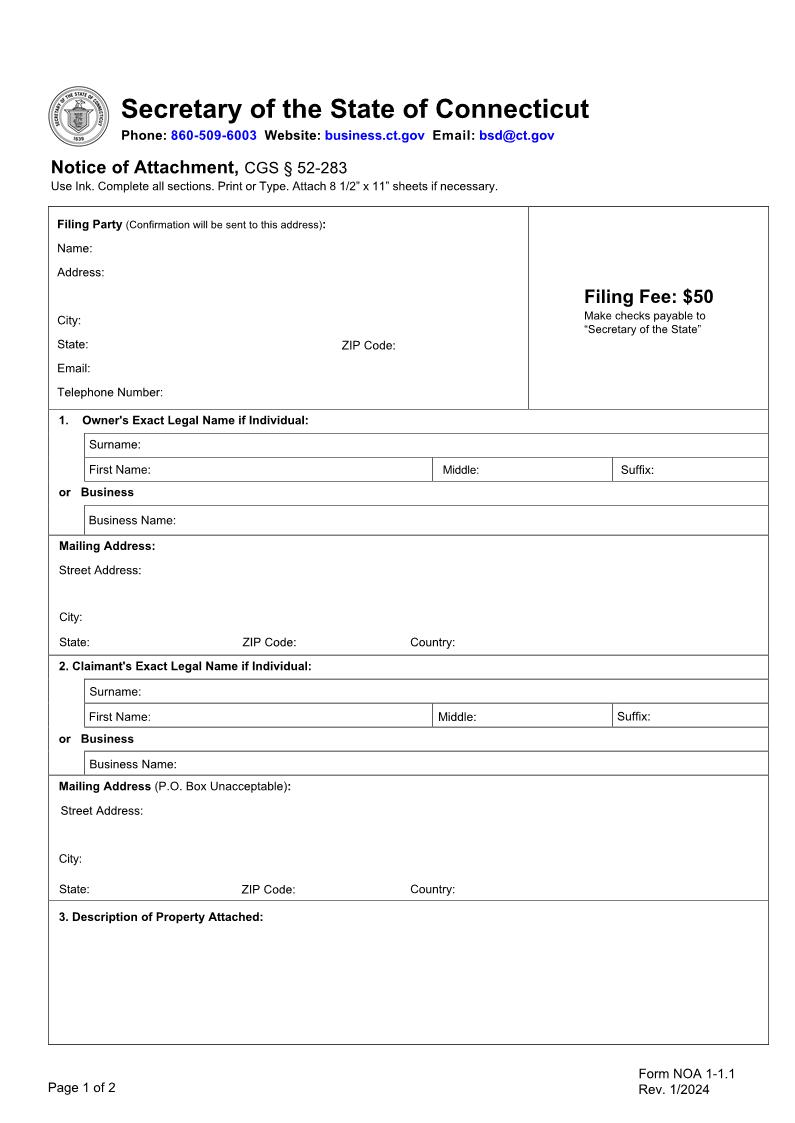 Notice Of Attachment | Pdf Fpdf Doc Docx | Connecticut