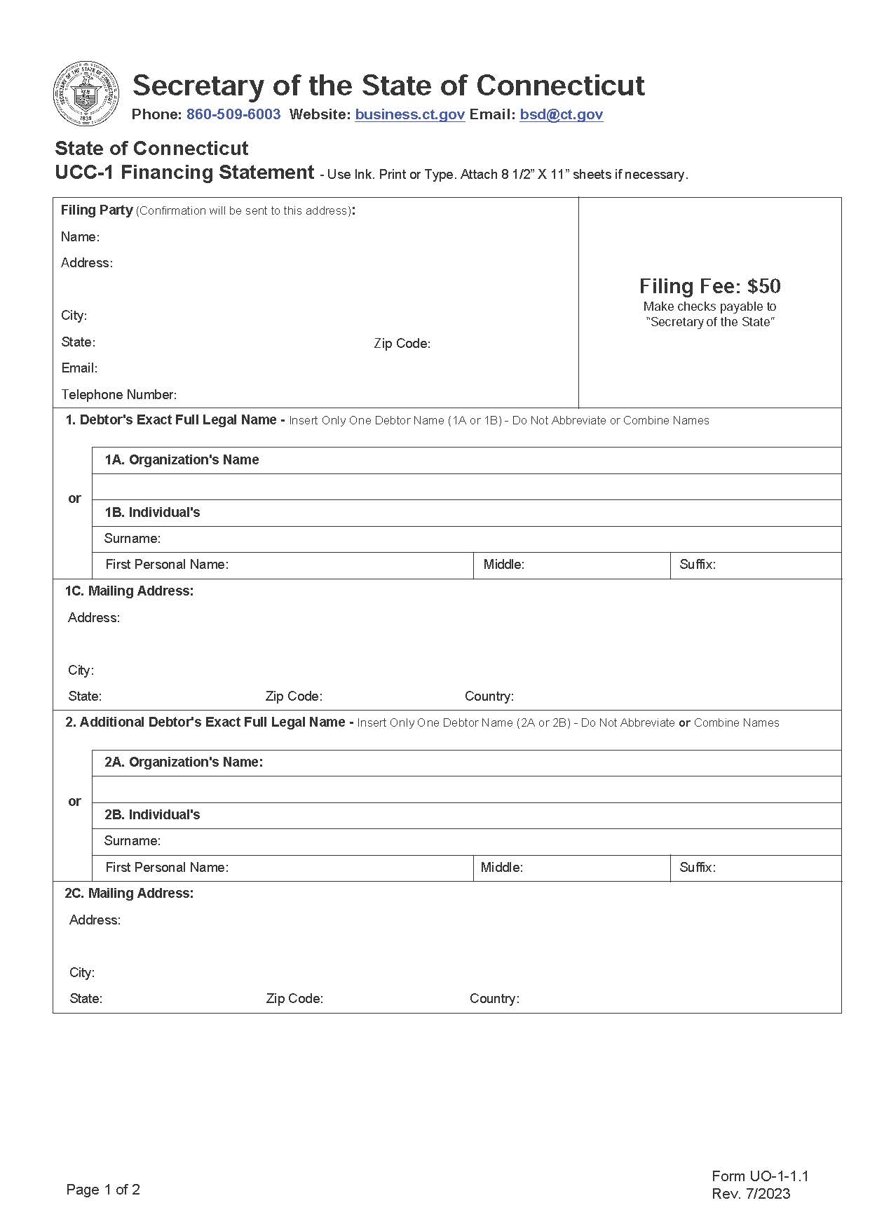 UCC-1 Financing Statement {UCC1} | Pdf Fpdf Doc Docx | Connecticut