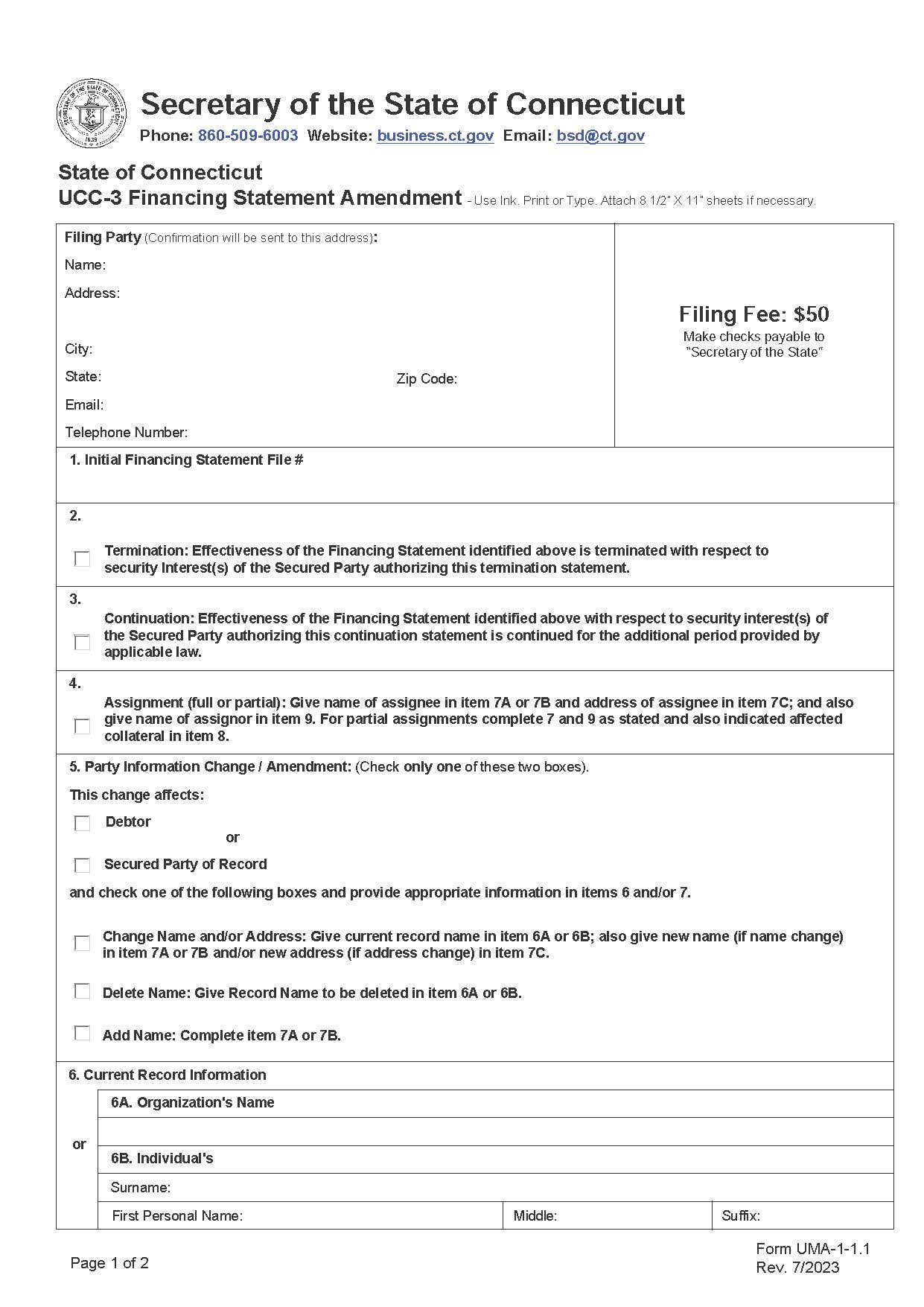 UCC-3 Financing Statement Amendment {UCC3} | Pdf Fpdf Doc Docx | Connecticut