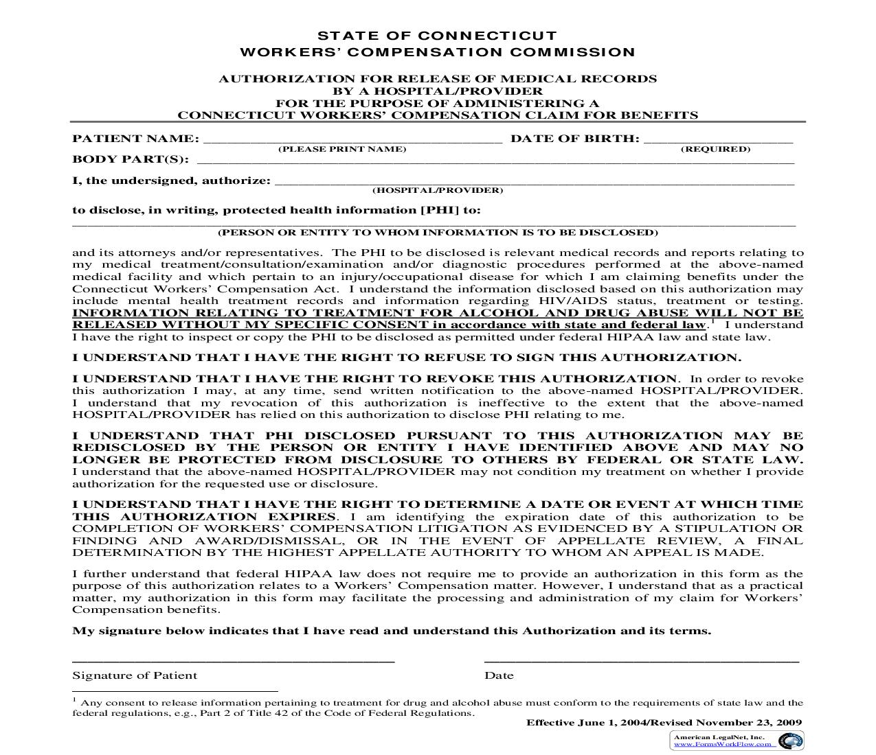 Authorization For Release Of Medical Records | Pdf Fpdf Doc Docx | Connecticut