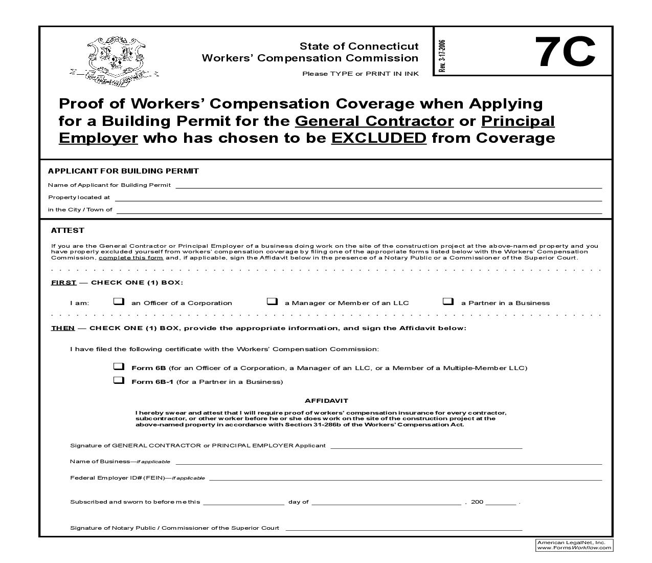 Building Permit For The General Contractor Or Principal Employer {7C} | Pdf Fpdf Doc Docx | Connecticut