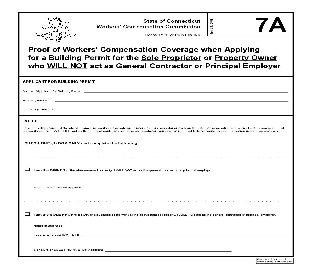 Building Permit For The Sole Proprietor Or Property Owner {7A} | Pdf Fpdf Doc Docx | Connecticut