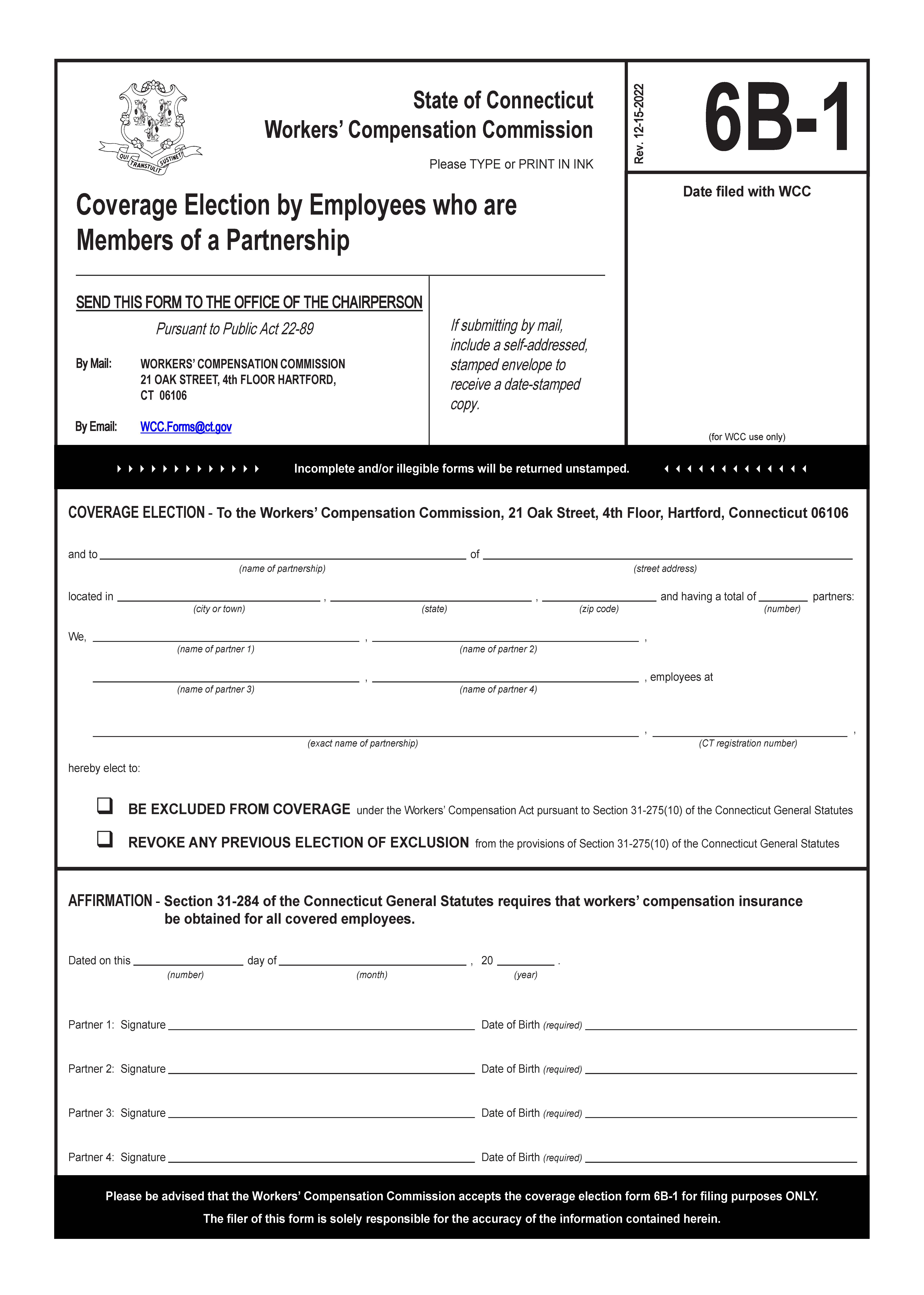 Coverage Election By Employees Who Are Members Of Partnership {6B-1} | Pdf Fpdf Doc Docx | Connecticut