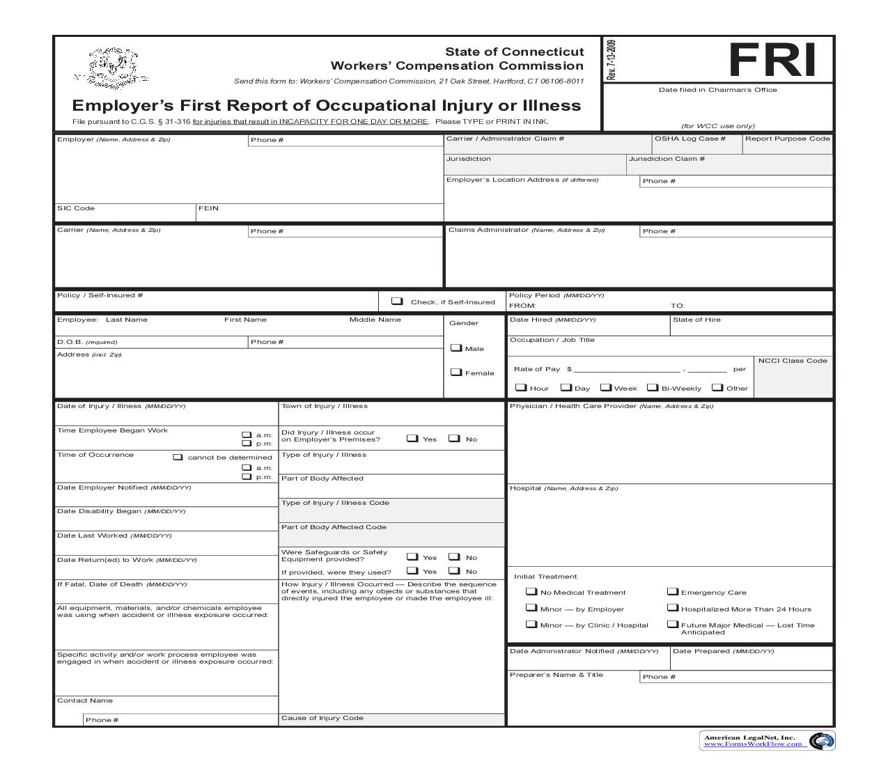 Employers First Report Of Occupational Injury Or Illness | Pdf Fpdf Doc Docx | Connecticut