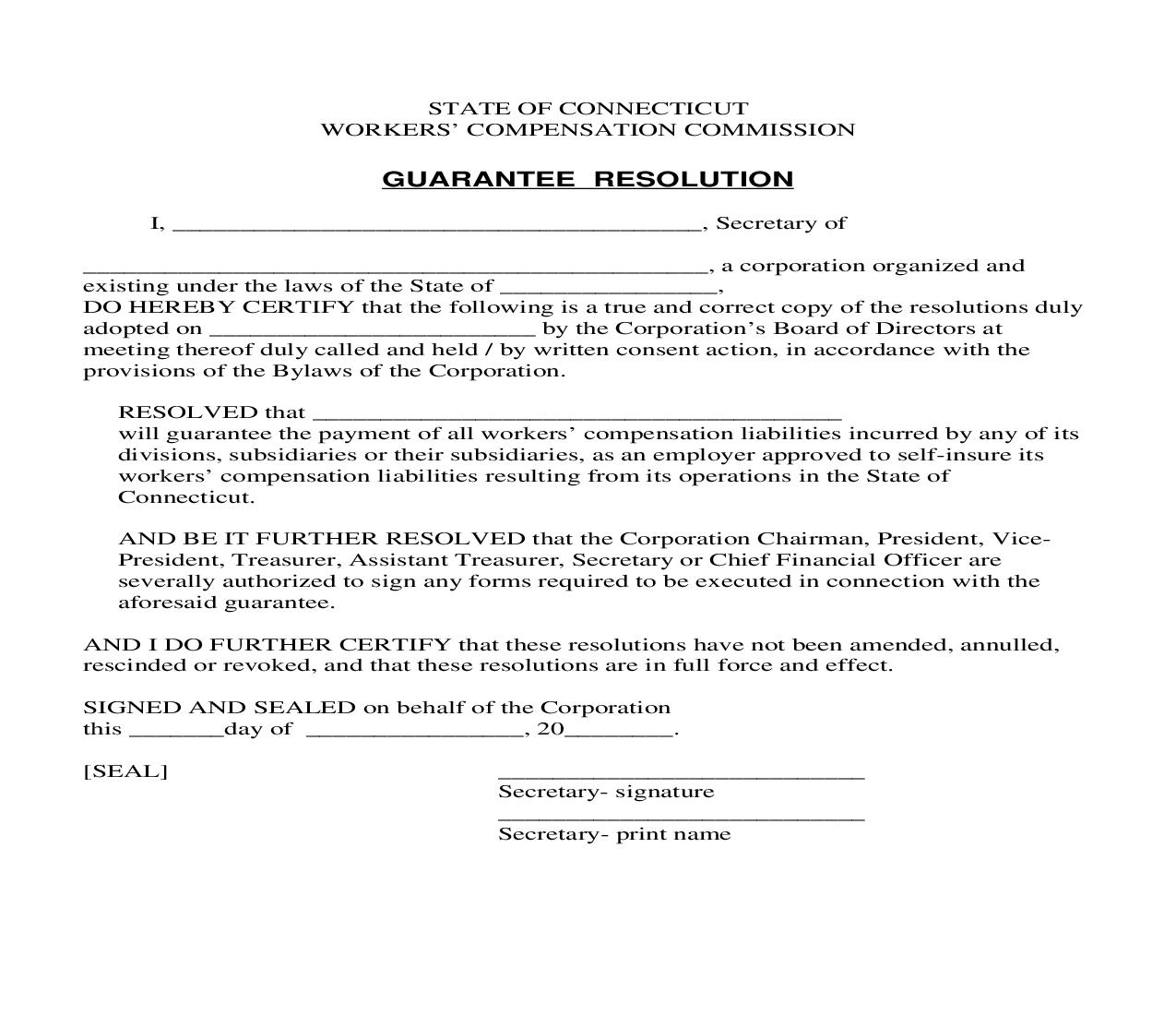 Guarantee Resolution | Pdf Fpdf Doc Docx | Connecticut