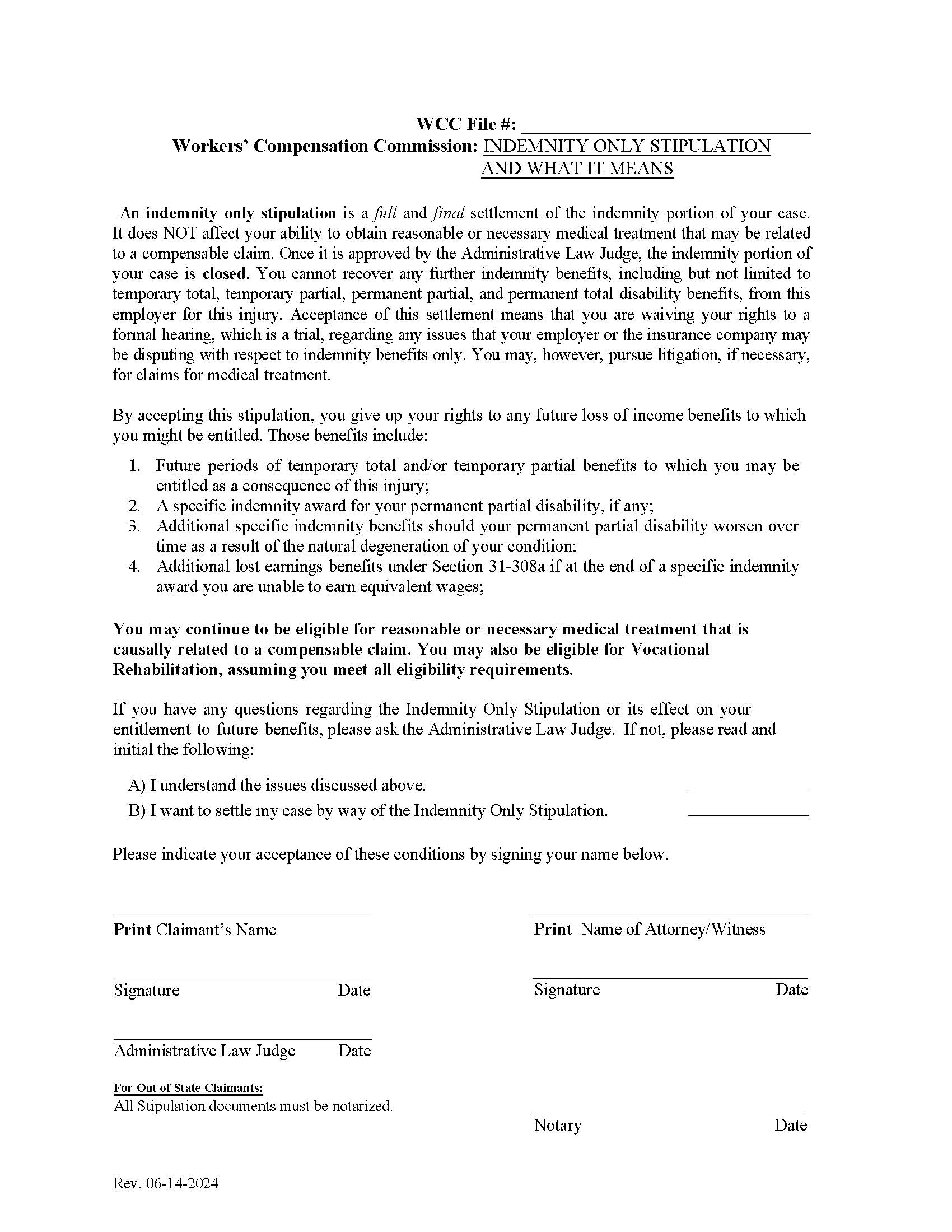 Indemnity Only Stipulation | Pdf Fpdf Docx | Connecticut