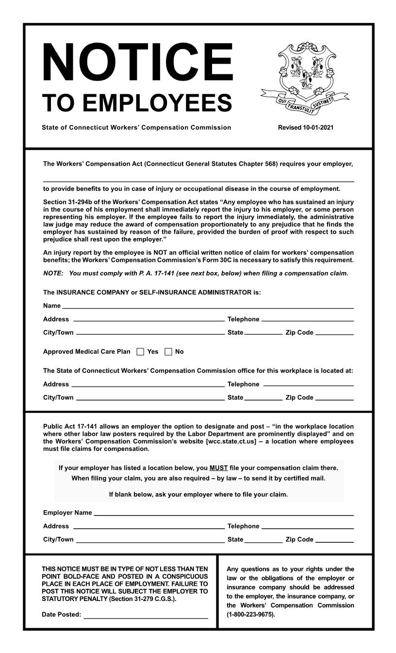 Notice To Employees | Pdf Fpdf Doc Docx | Connecticut