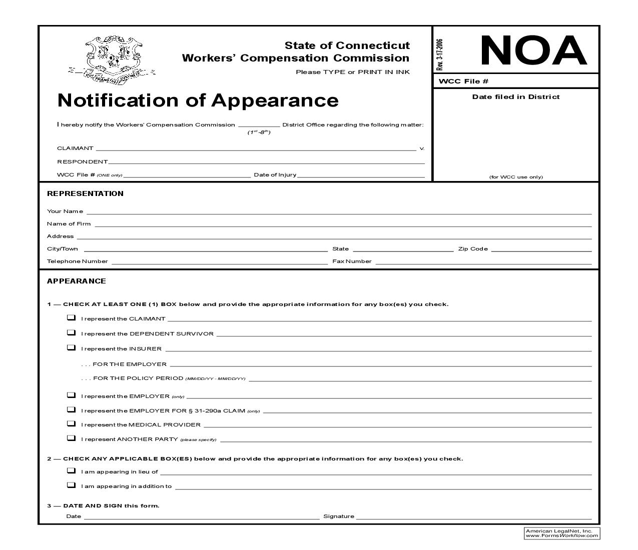 Notification Of Appearance {NOA} | Pdf Fpdf Doc Docx | Connecticut