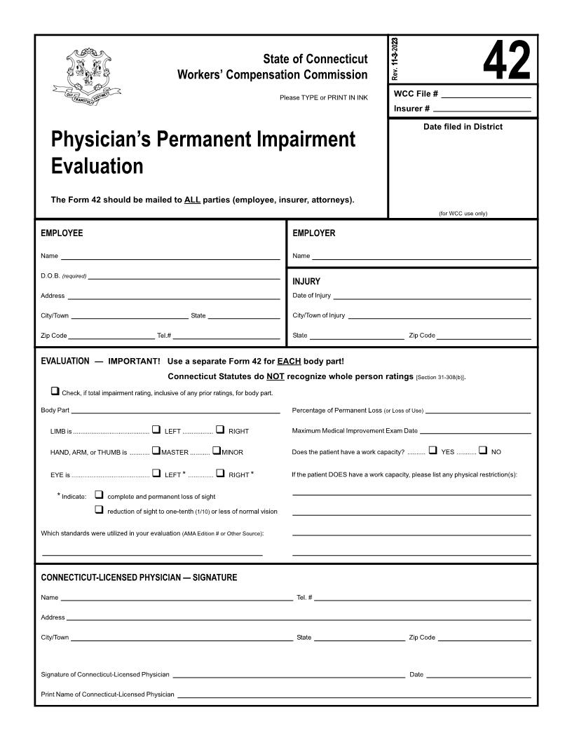 Physicians Permanent Impairment Evaluation {42} | Pdf Fpdf Doc Docx | Connecticut