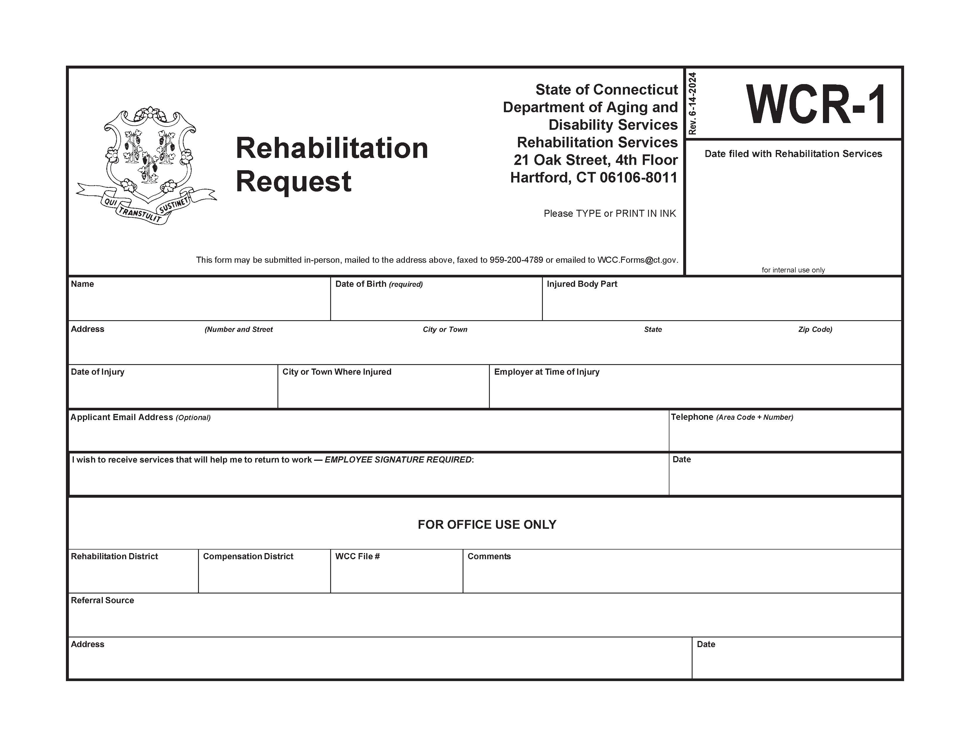 Rehabilitation Request {WCR-1} | Pdf Fpdf Doc Docx | Connecticut