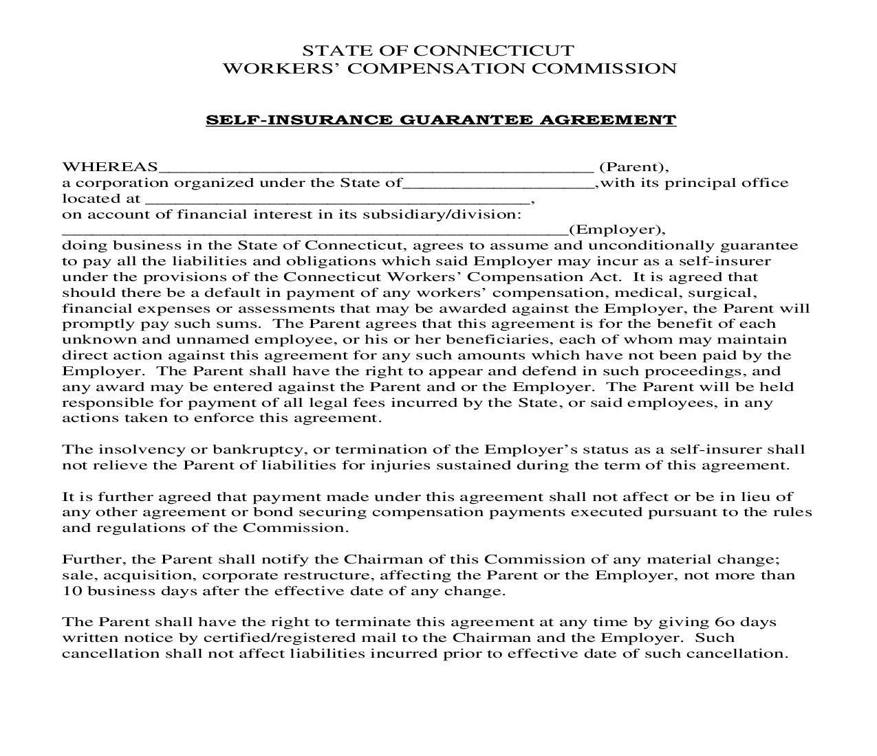 Self Insurance Guarantee Agreement | Pdf Fpdf Doc Docx | Connecticut