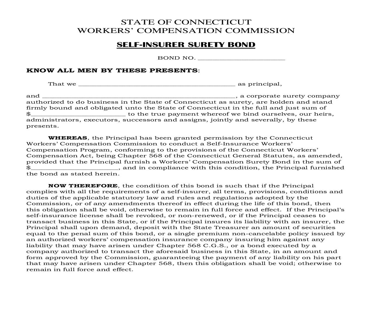 Self Insurer Surety Bond | Pdf Fpdf Doc Docx | Connecticut