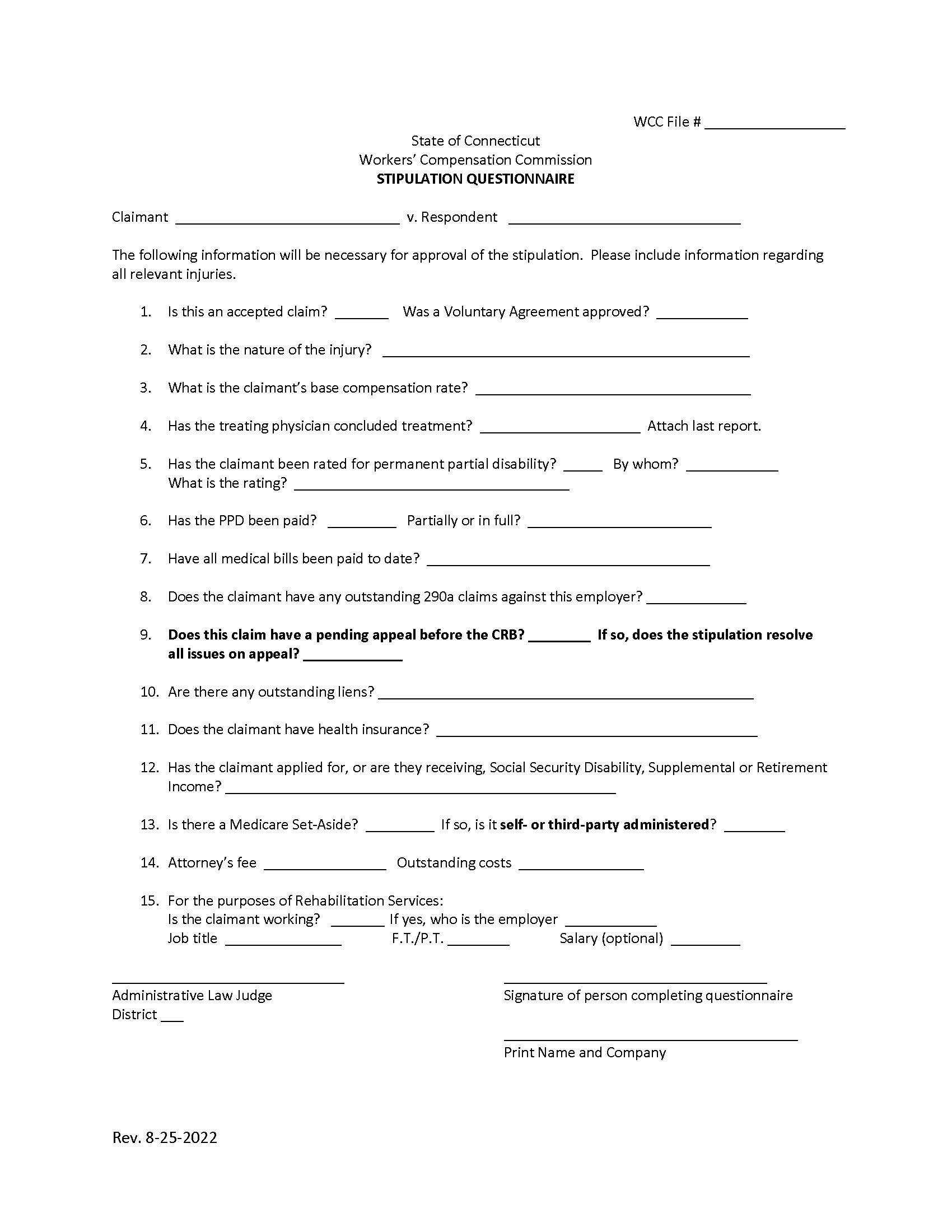 Stipulation Questionnaire | Pdf Fpdf Doc Docx | Connecticut