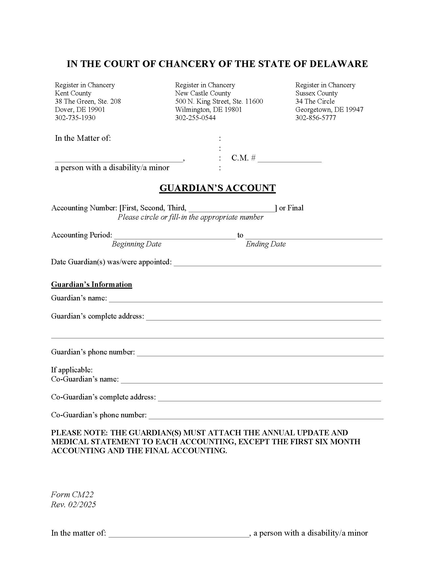 Accounting Packet (For Guardians) {CM22} | Pdf Fpdf Docx | Delaware