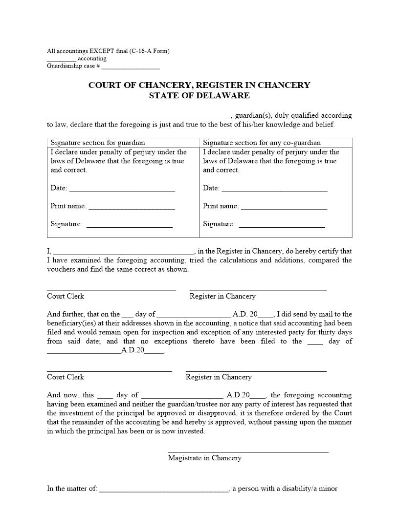 C-16-A Form (Guardianship Accounting Order) {CM23} | Pdf Fpdf Docx | Delaware