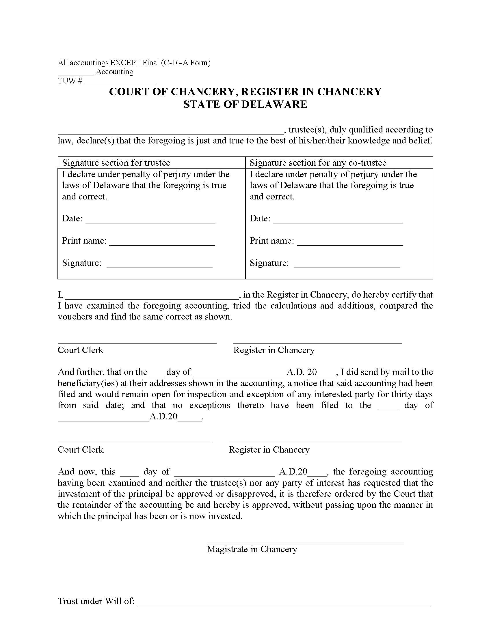 C-16-A form (Trust Under Will Accounting Order) {CM126} | Pdf Fpdf Docx | Delaware