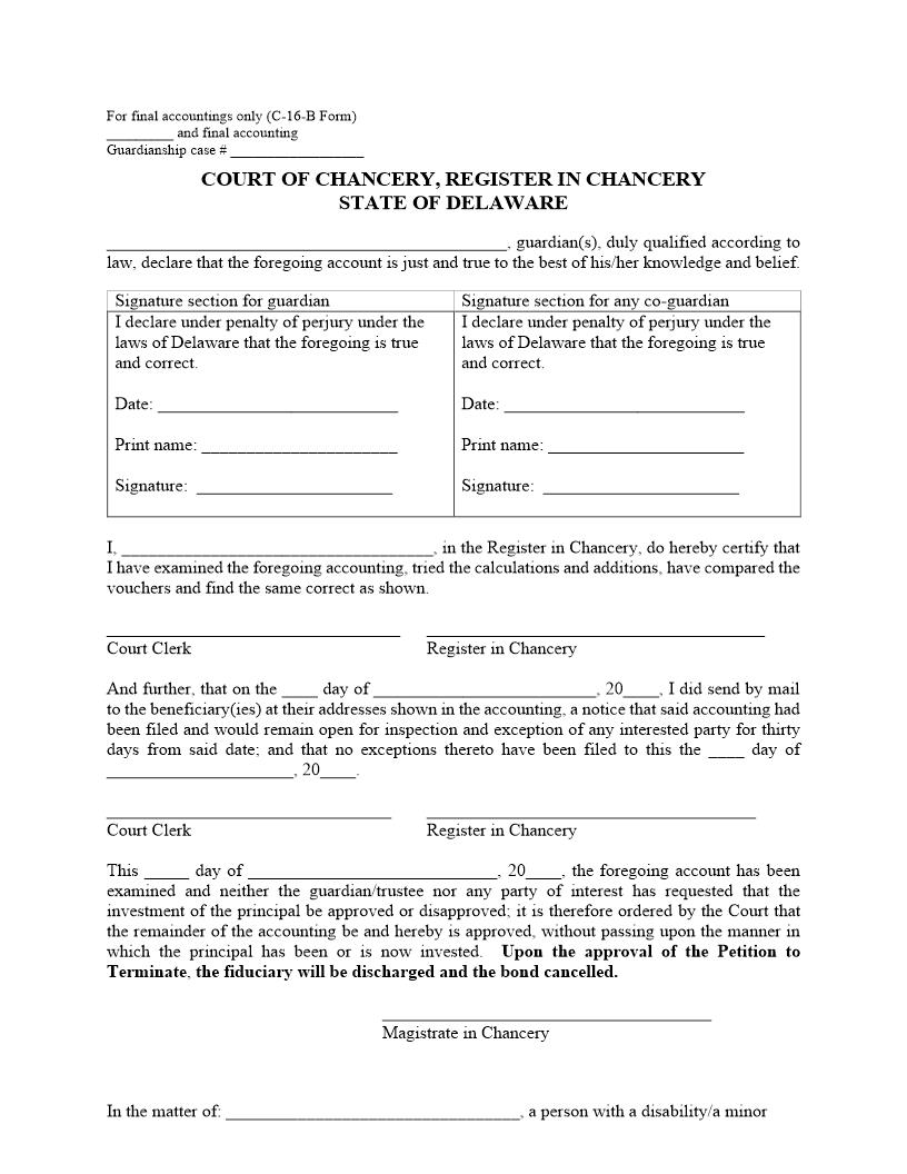 C-16-B Form (Guardianship Final Accounting Order) {CM24} | Pdf Fpdf Docx | Delaware