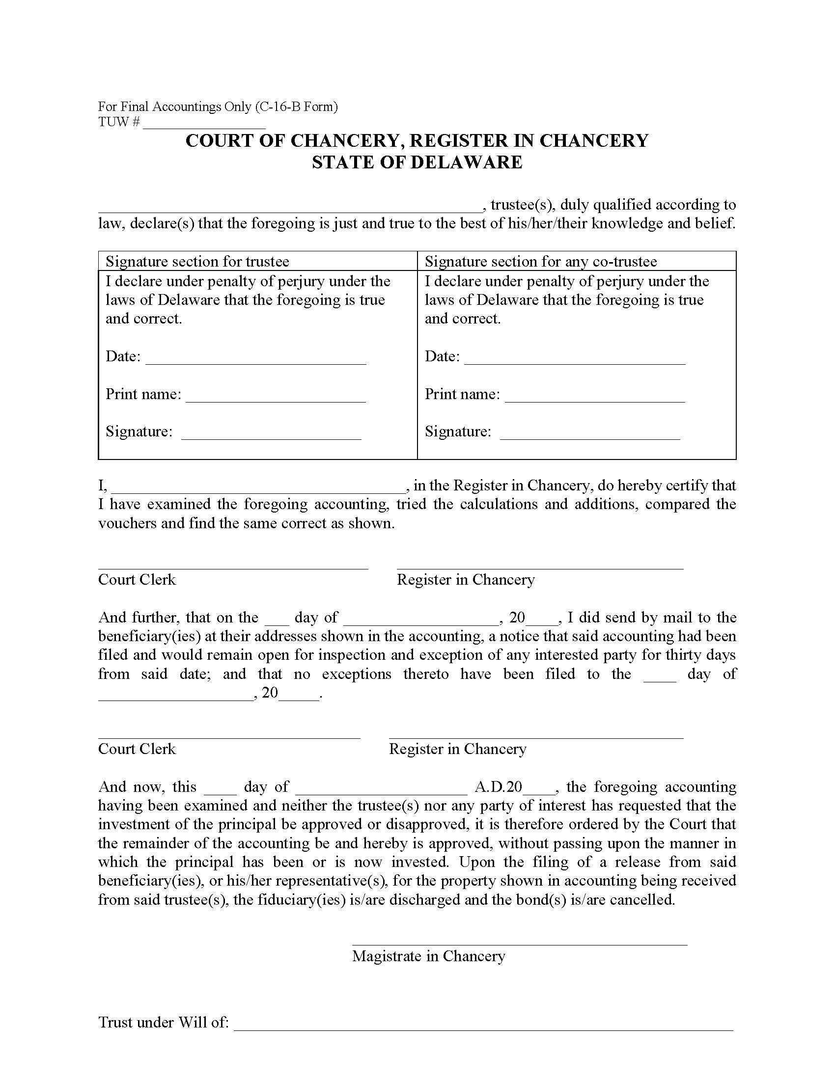C-16-B form (Trust Under Will Final Accounting Order) {CM127} | Pdf Fpdf Docx | Delaware