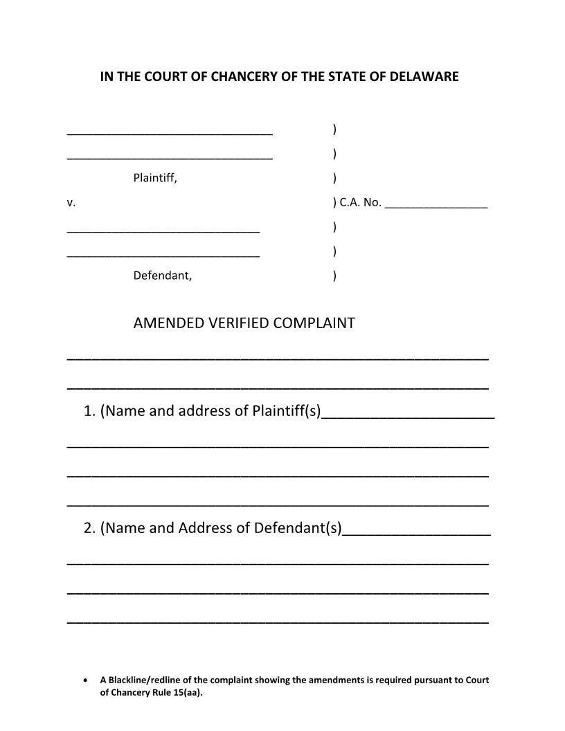 CA Pro Se Verified Amended Complaint Form {CA VRF COMPL} | Pdf Fpdf Docx | Delaware