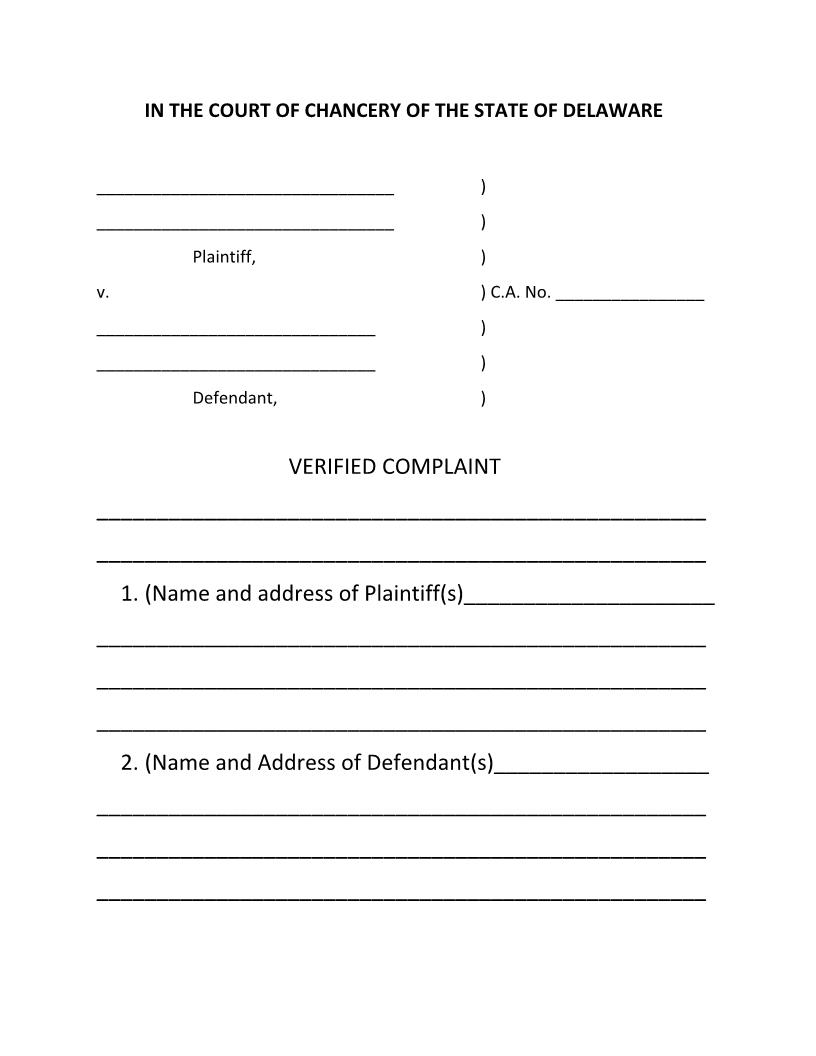 CA Pro Se Verified Complaint Form {CA AMD COMPL} | Pdf Fpdf Docx | Delaware
