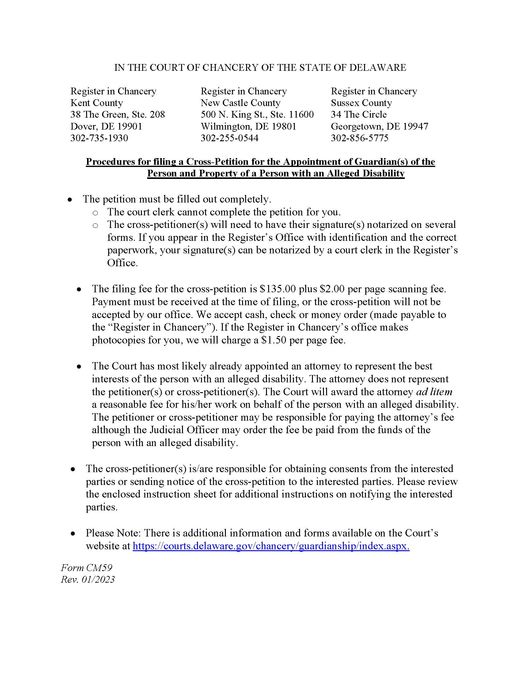 Cross-Petition For Appointment Of Guardian Of The Person And Property {CM59} | Pdf Fpdf Docx | Delaware