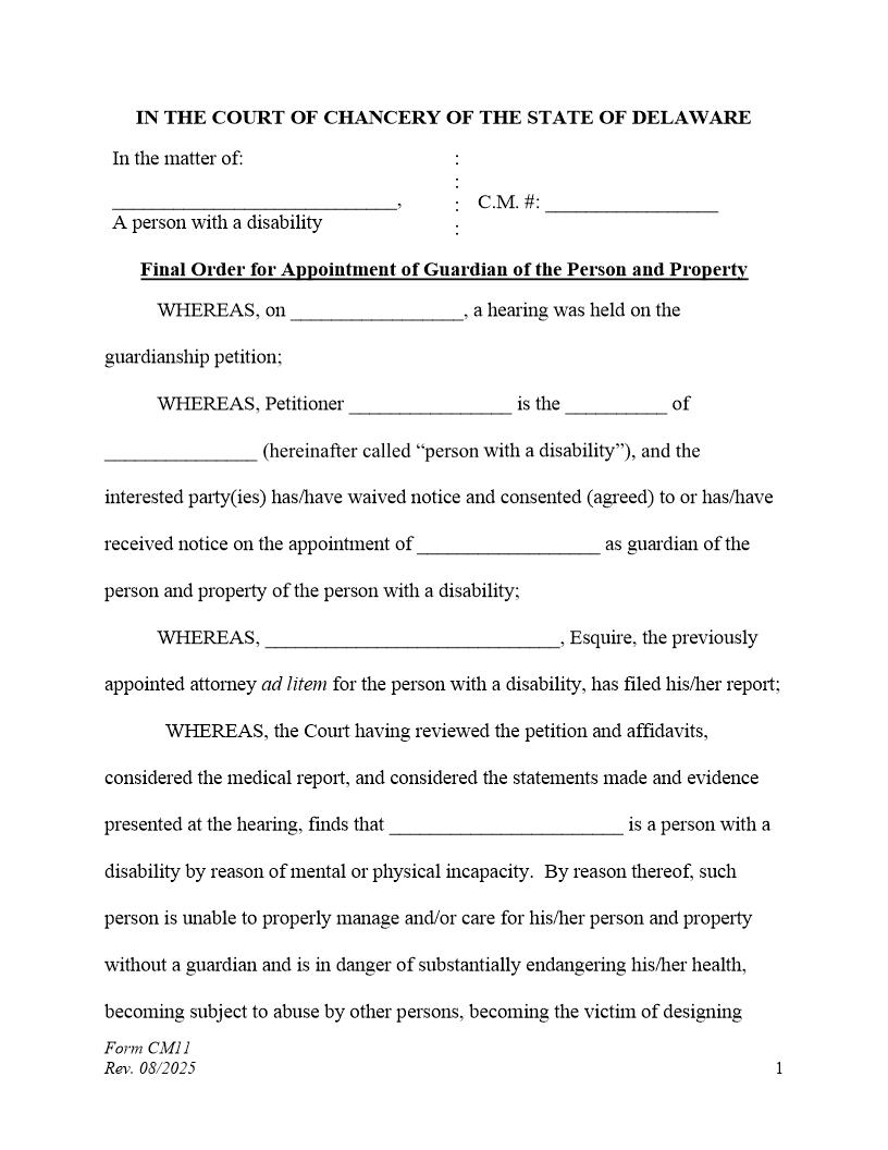 Final Order-Office Of The Public Guardian Appointed-Person And Property {CM11} | Pdf Fpdf Docx | Delaware
