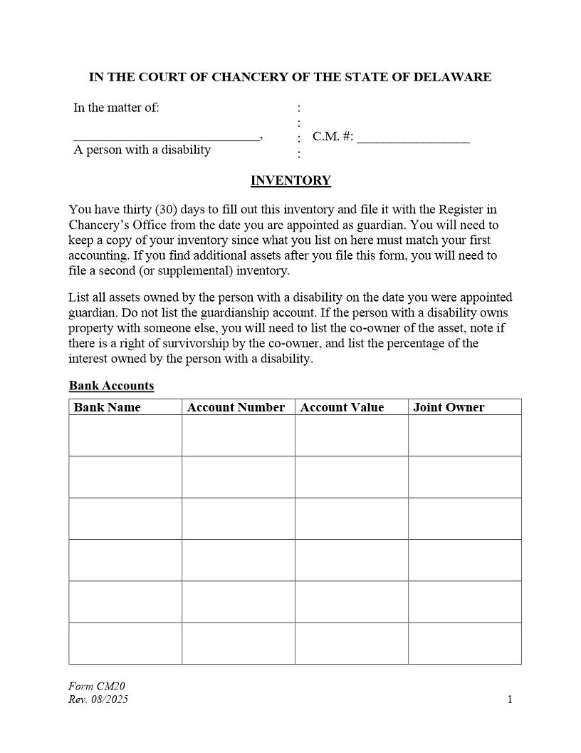 Inventory {CM20} | Pdf Fpdf Docx | Delaware