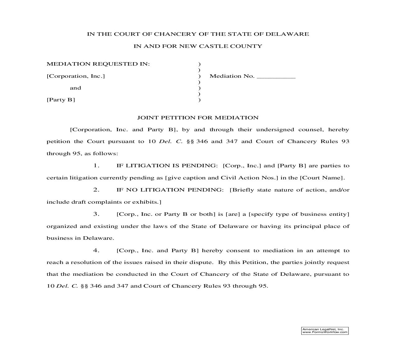 Joint Petition for Mediation | Pdf Fpdf Doc Docx | Delaware