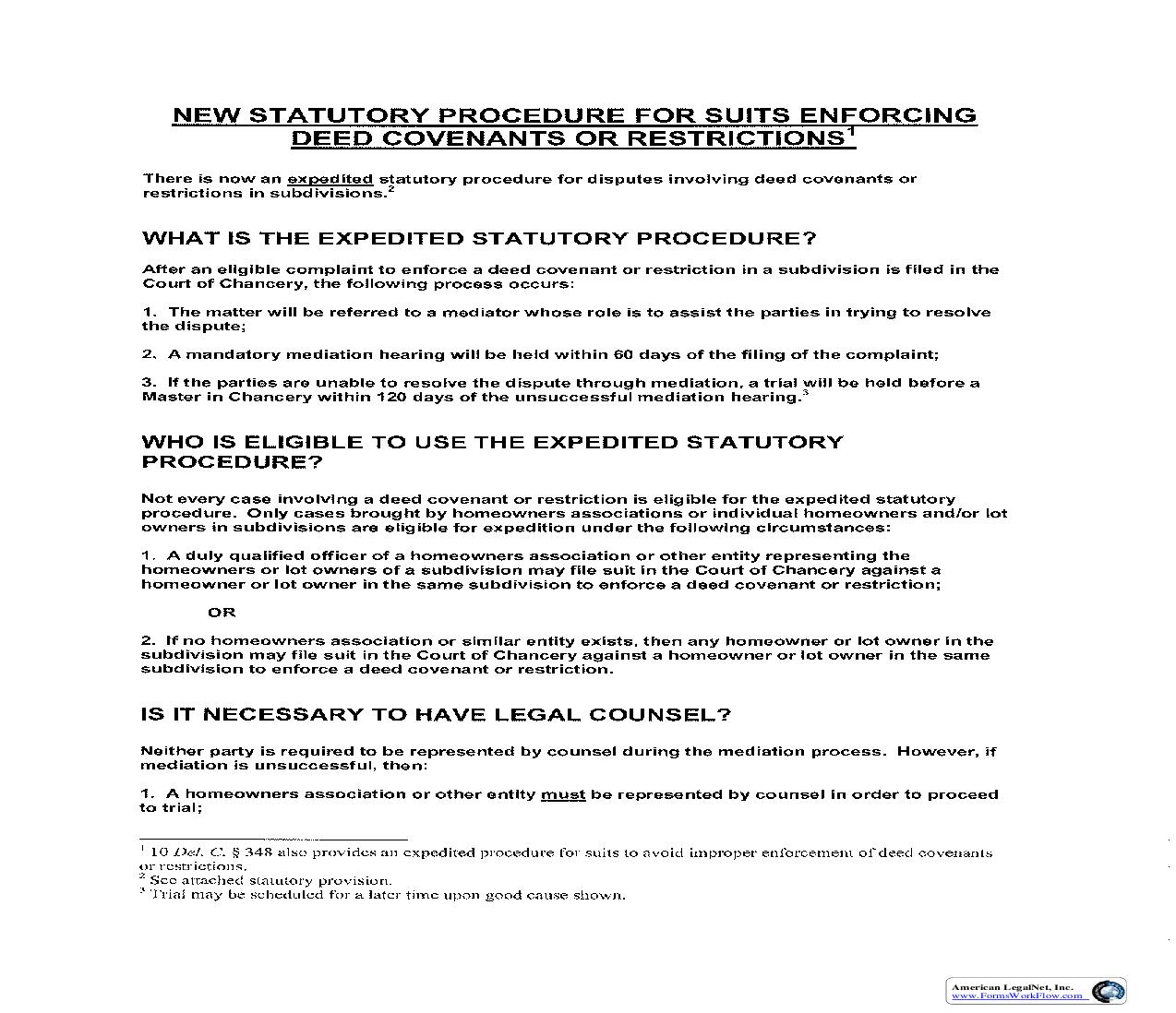 New Statutory Procedure For Suits Enforcing Deed Covenants Or Restrictions | Pdf Fpdf Doc Docx | Delaware