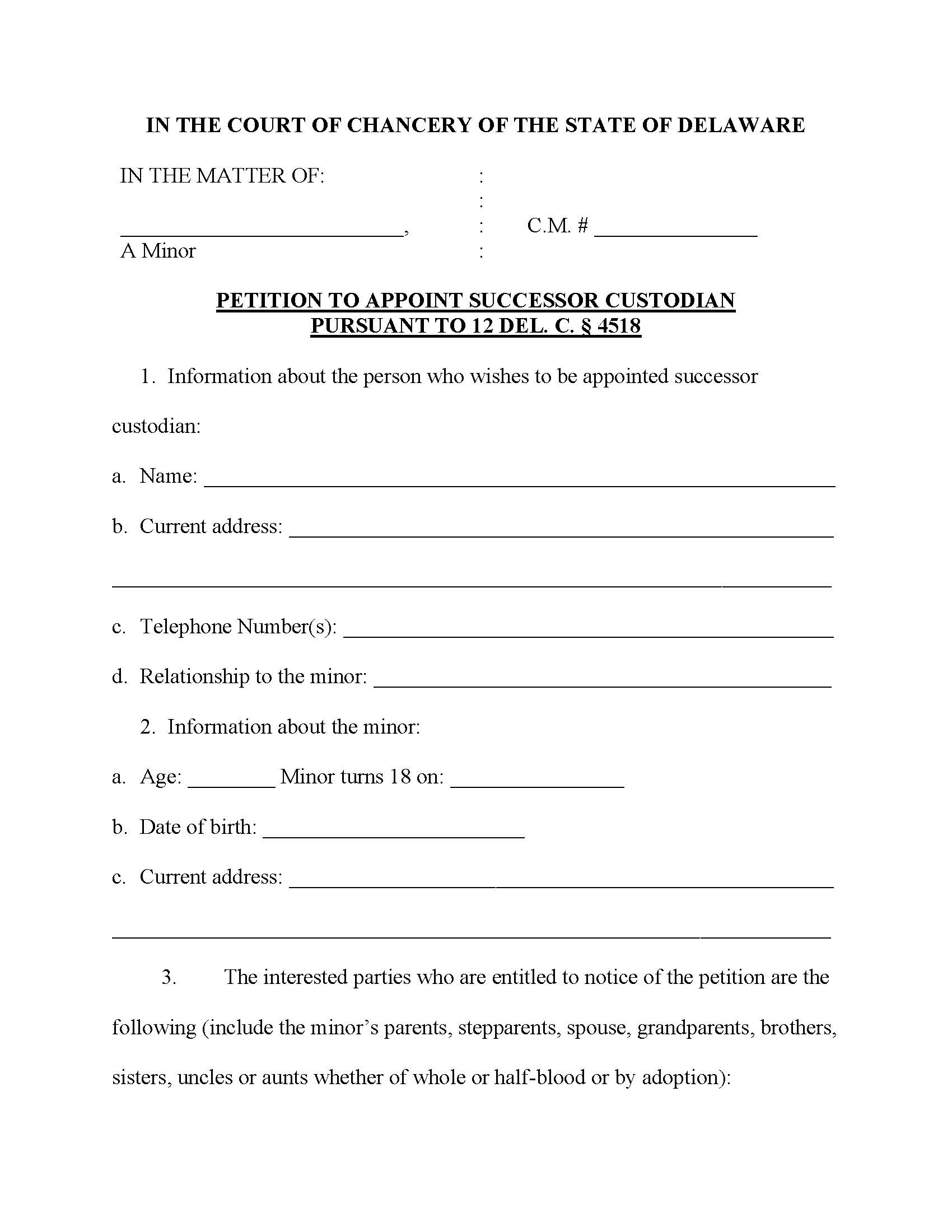 Petition To Appoint Successor Custodian {CM115} | Pdf Fpdf Docx | Delaware