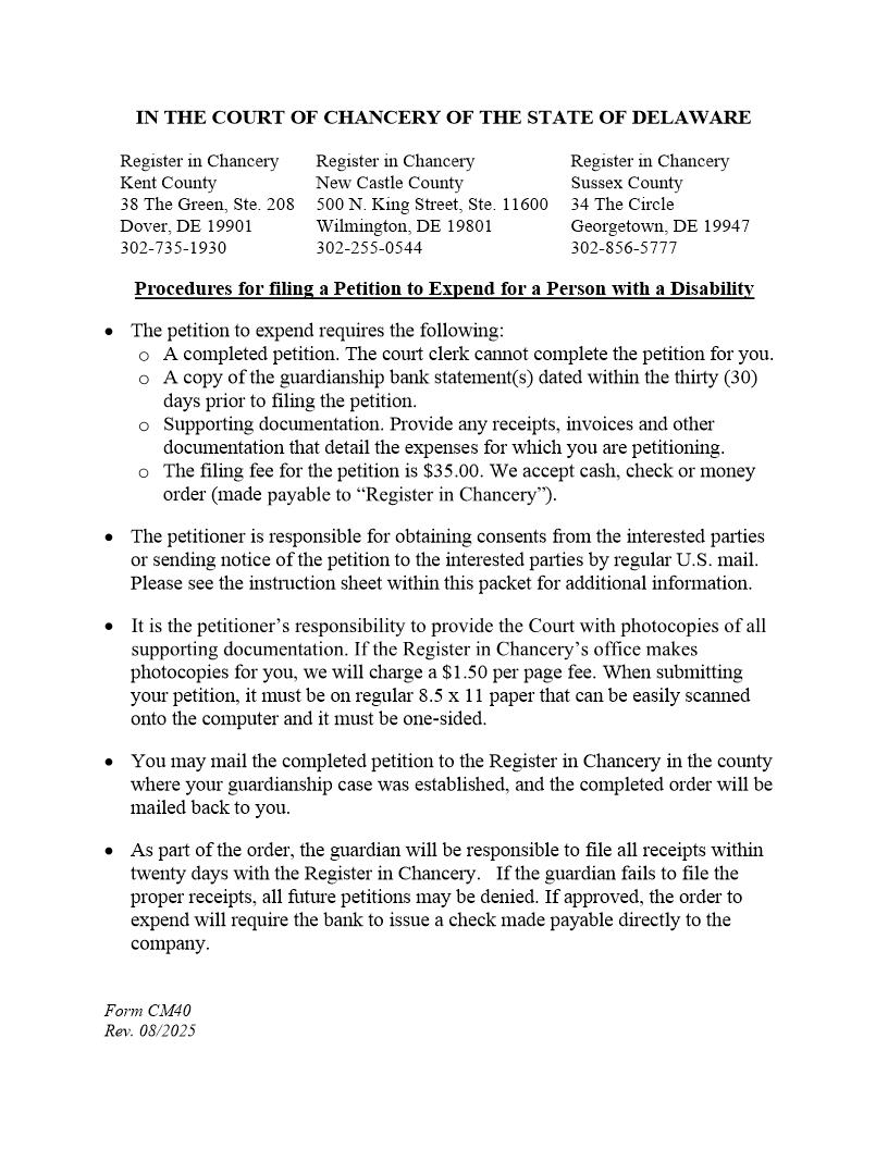 Petition To Expend For A Person With A Disability {CM40} | Pdf Fpdf Docx | Delaware