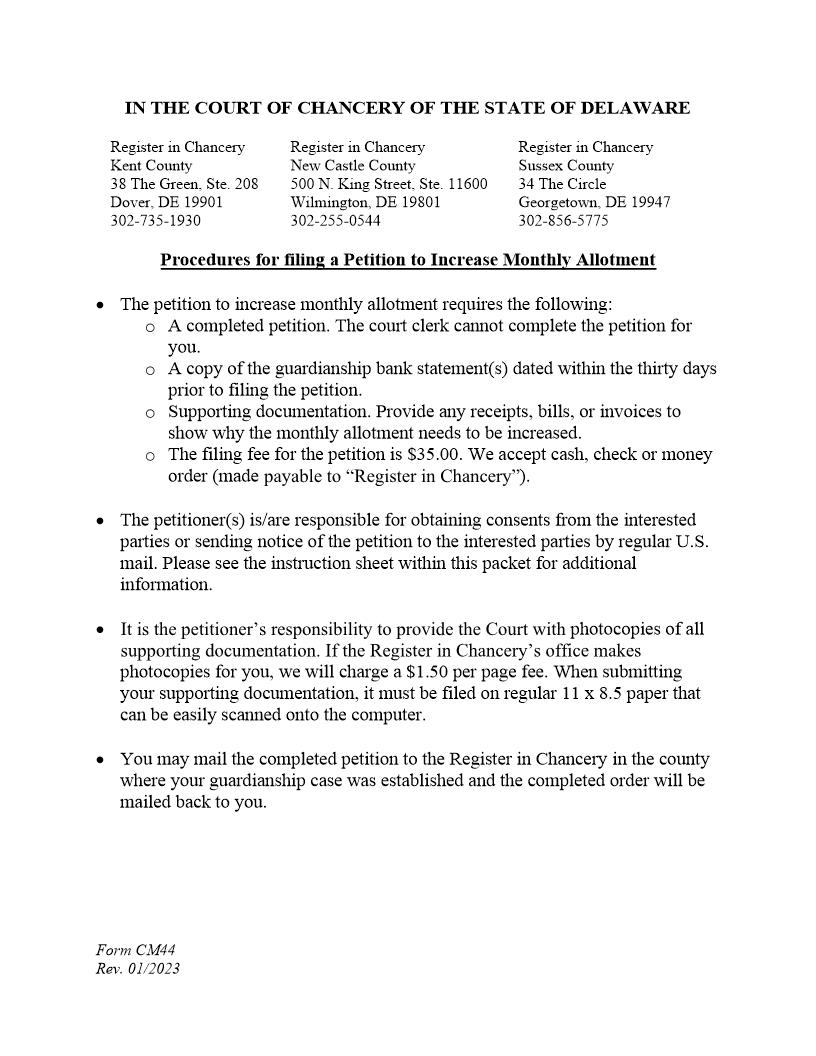 Petition To Increase Monthly Allotment {CM44} | Pdf Fpdf Docx | Delaware