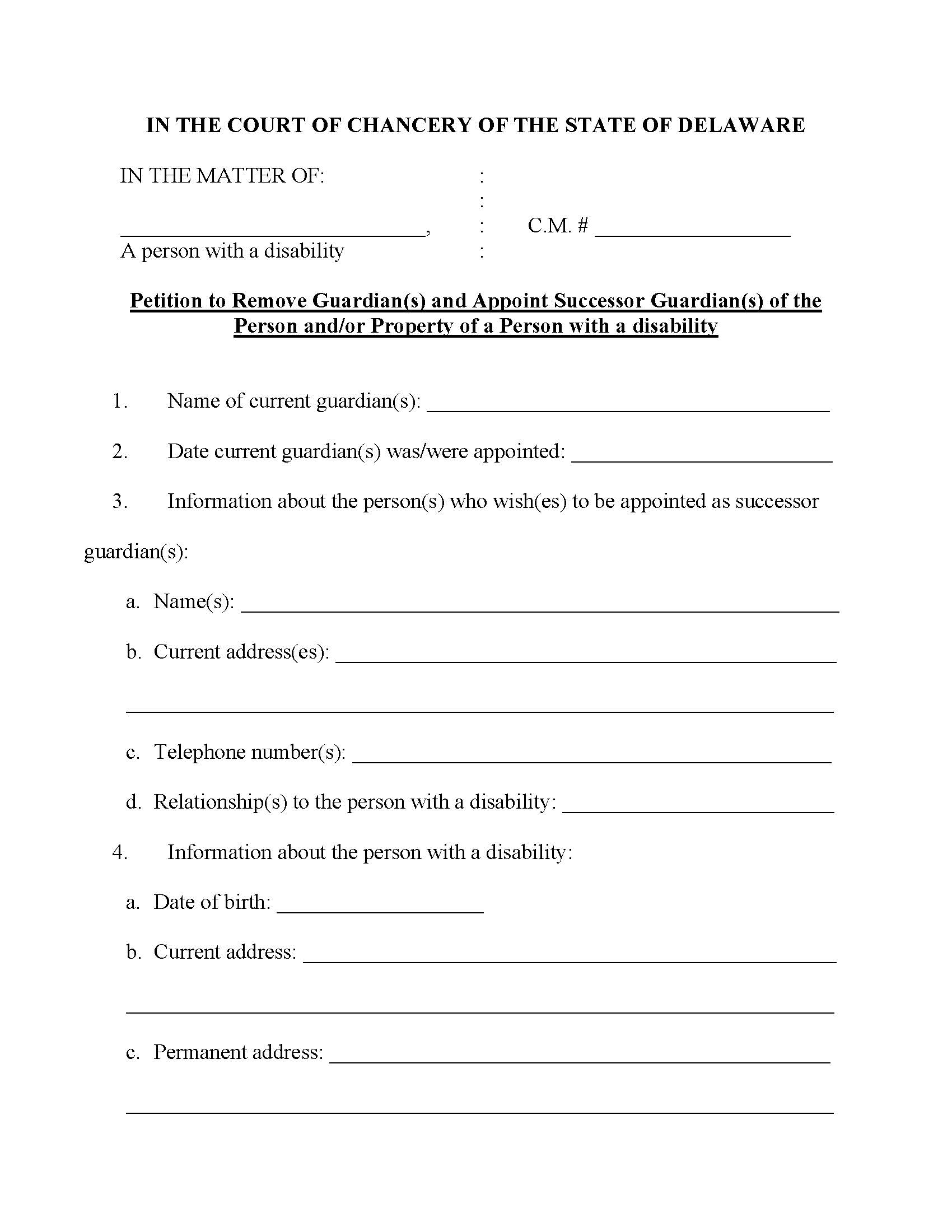 Petition To Remove Guardian And Appoint Successor Guardian {CM32} | Pdf Fpdf Docx | Delaware