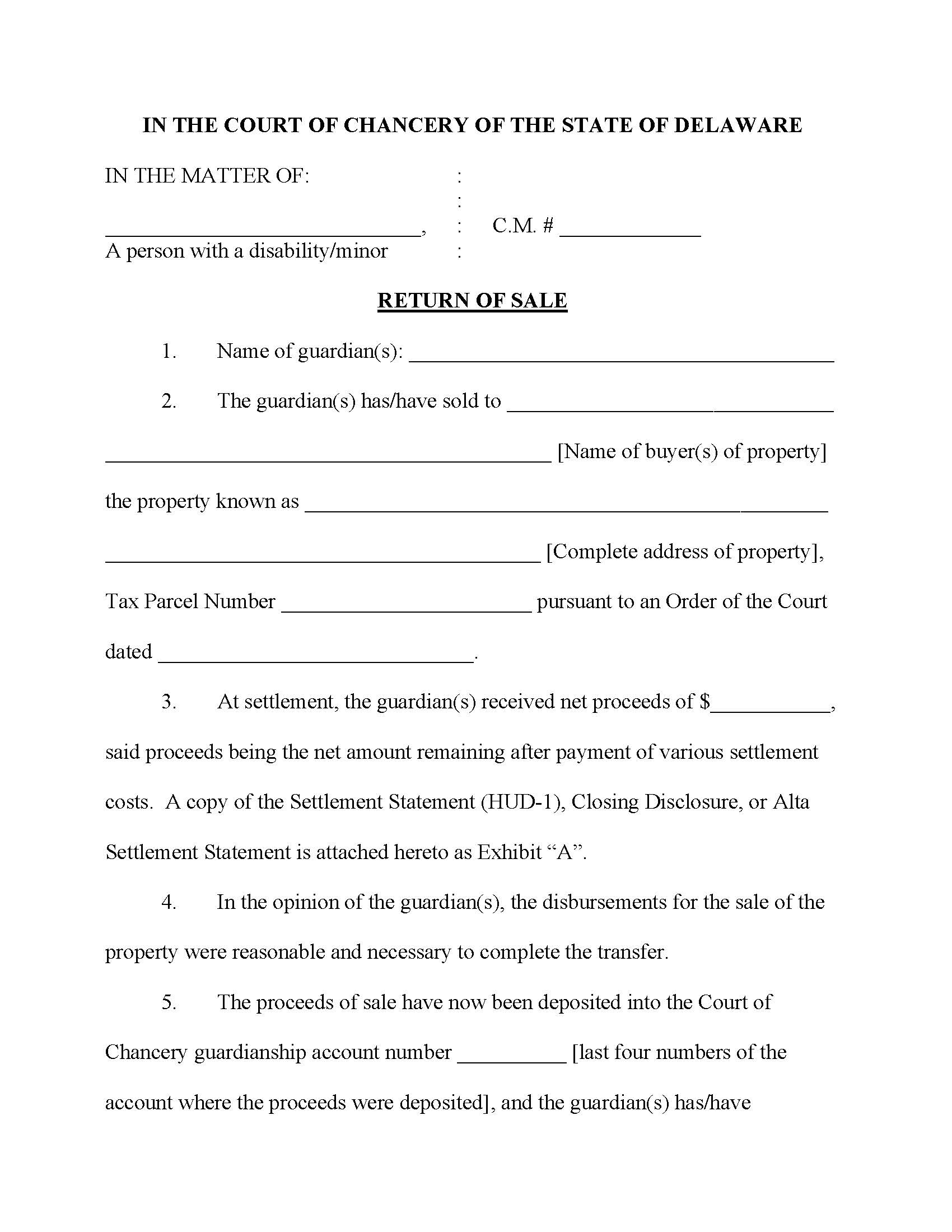 Return Of Sale (From Sale Of Real Estate) {CM68} | Pdf Fpdf Docx | Delaware