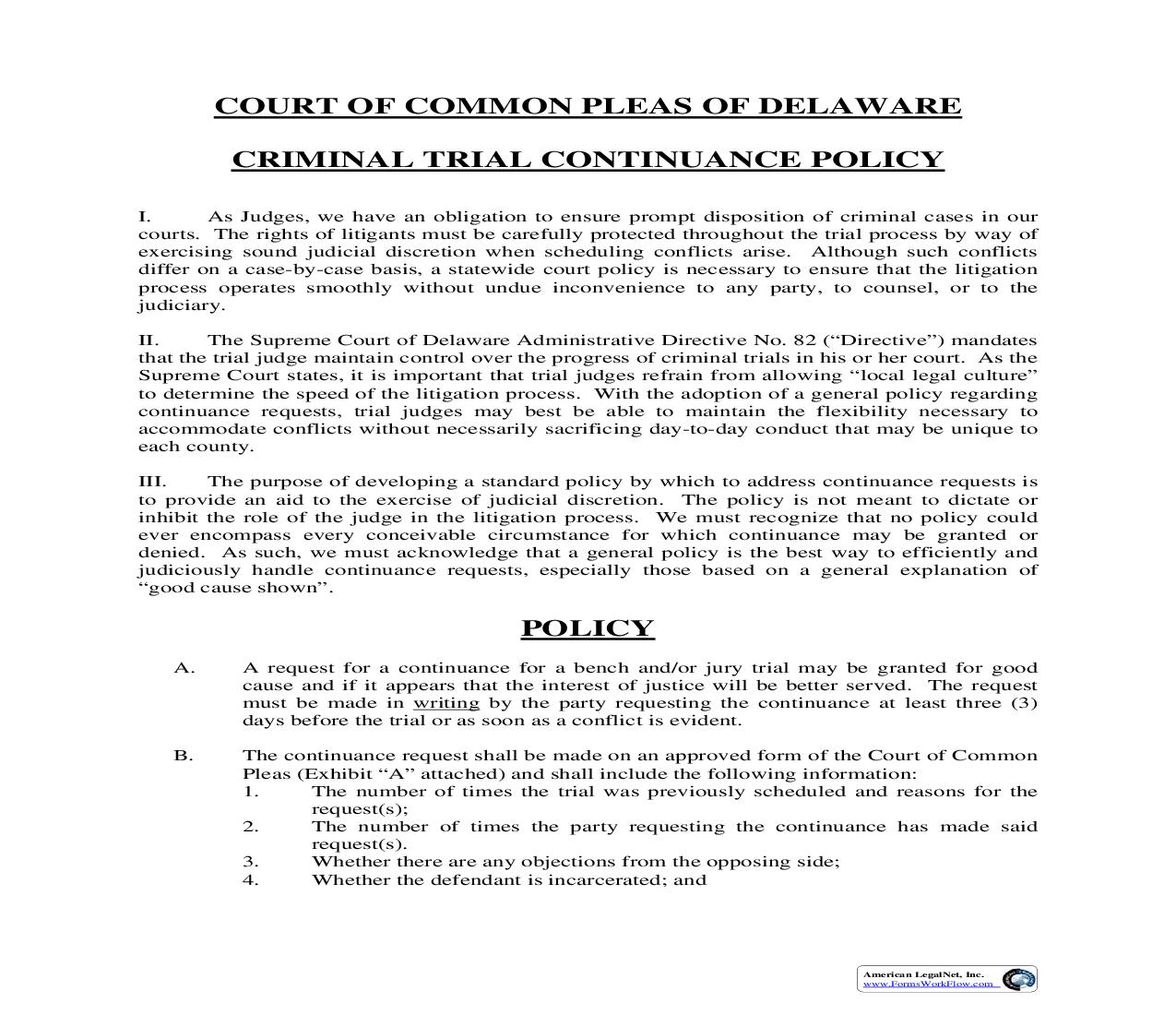 Criminal Case Continuance Policy And Form | Pdf Fpdf Doc Docx | Delaware