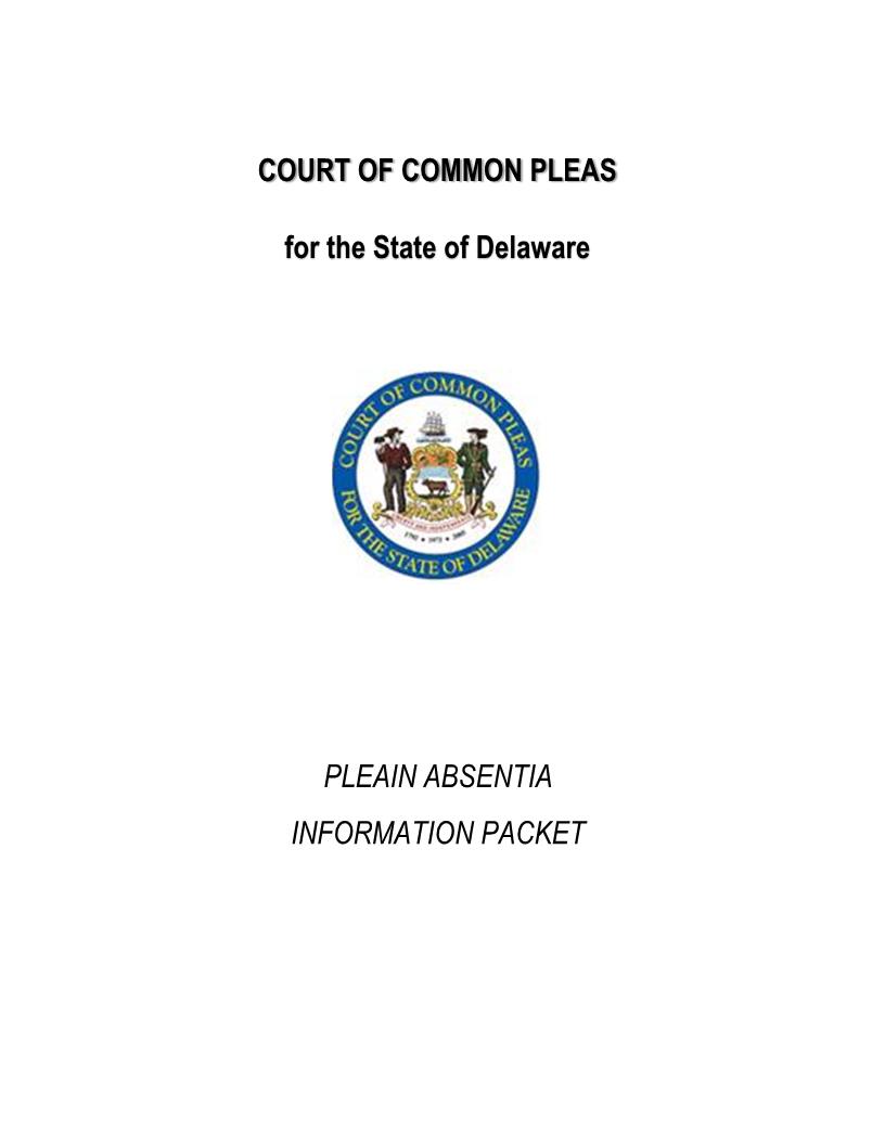 Guilty Plea In Absentia Packet (Defendant Not Present In Court) | Pdf Fpdf Doc Docx | Delaware