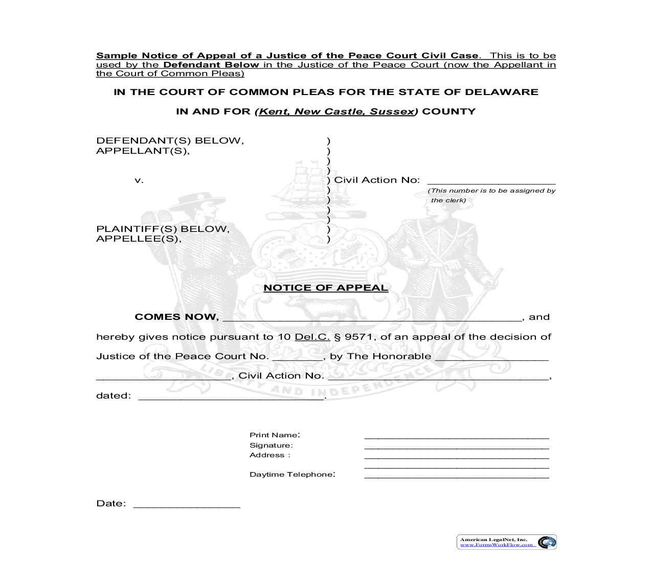 Notice Of Appeal (Defendant) | Pdf Fpdf Doc Docx | Delaware