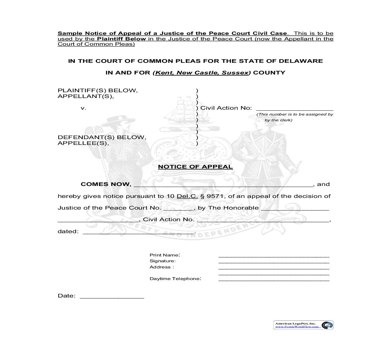 Notice Of Appeal (Plaintiff) | Pdf Fpdf Doc Docx | Delaware
