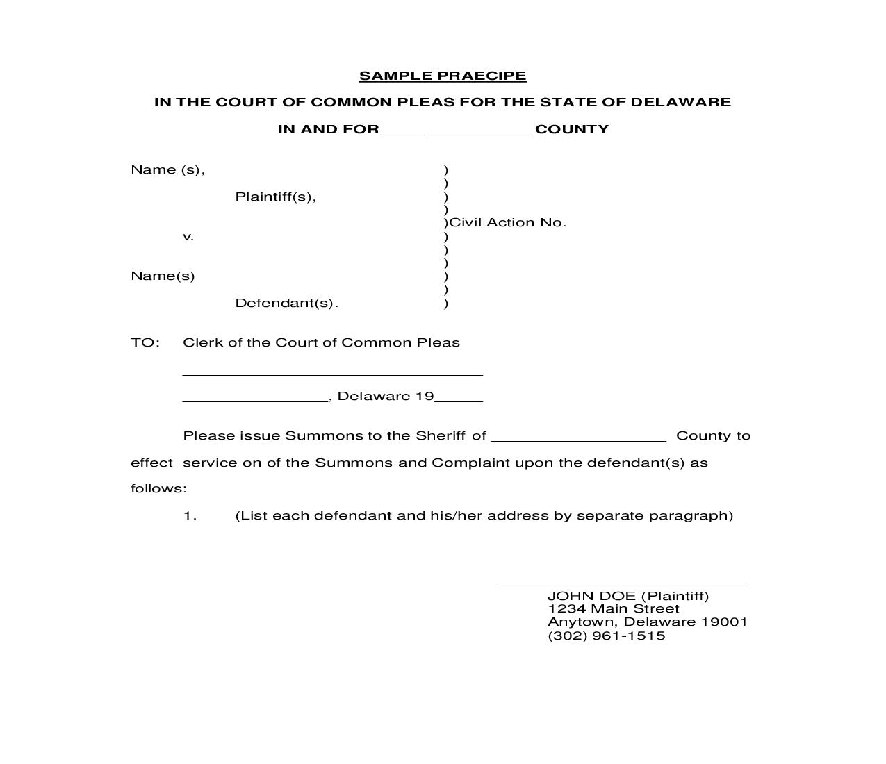Praecipe | Pdf Fpdf Doc Docx | Delaware
