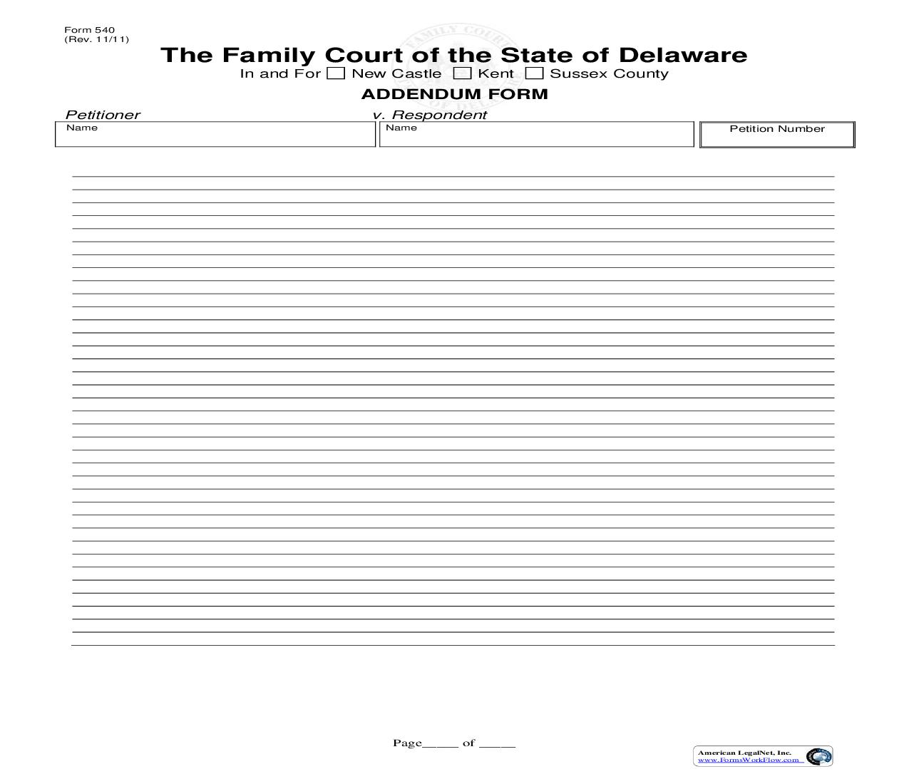 Addendum Form {540} | Pdf Fpdf Doc Docx | Delaware