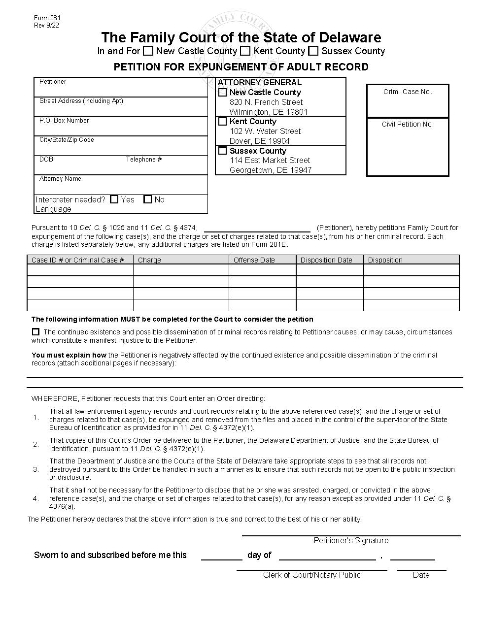 Adult Expungement Instruction Packet FAQ And Forms  {1021IP} | Pdf Fpdf Docx | Delaware