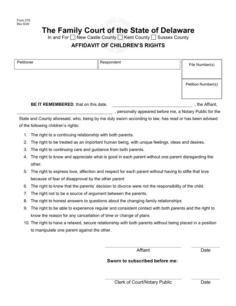 Affidavit Of Childrens Rights {279} | Pdf Fpdf Doc Docx | Delaware