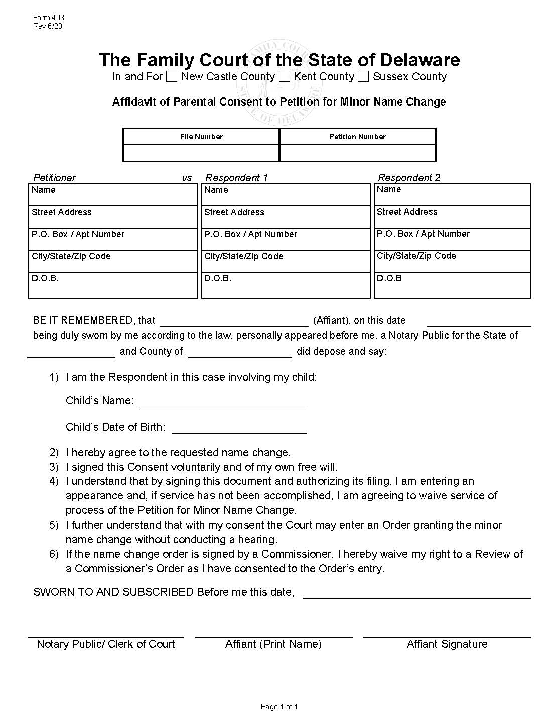 Affidavit Of Parental Consent MNC {493} | Pdf Fpdf Docx | Delaware